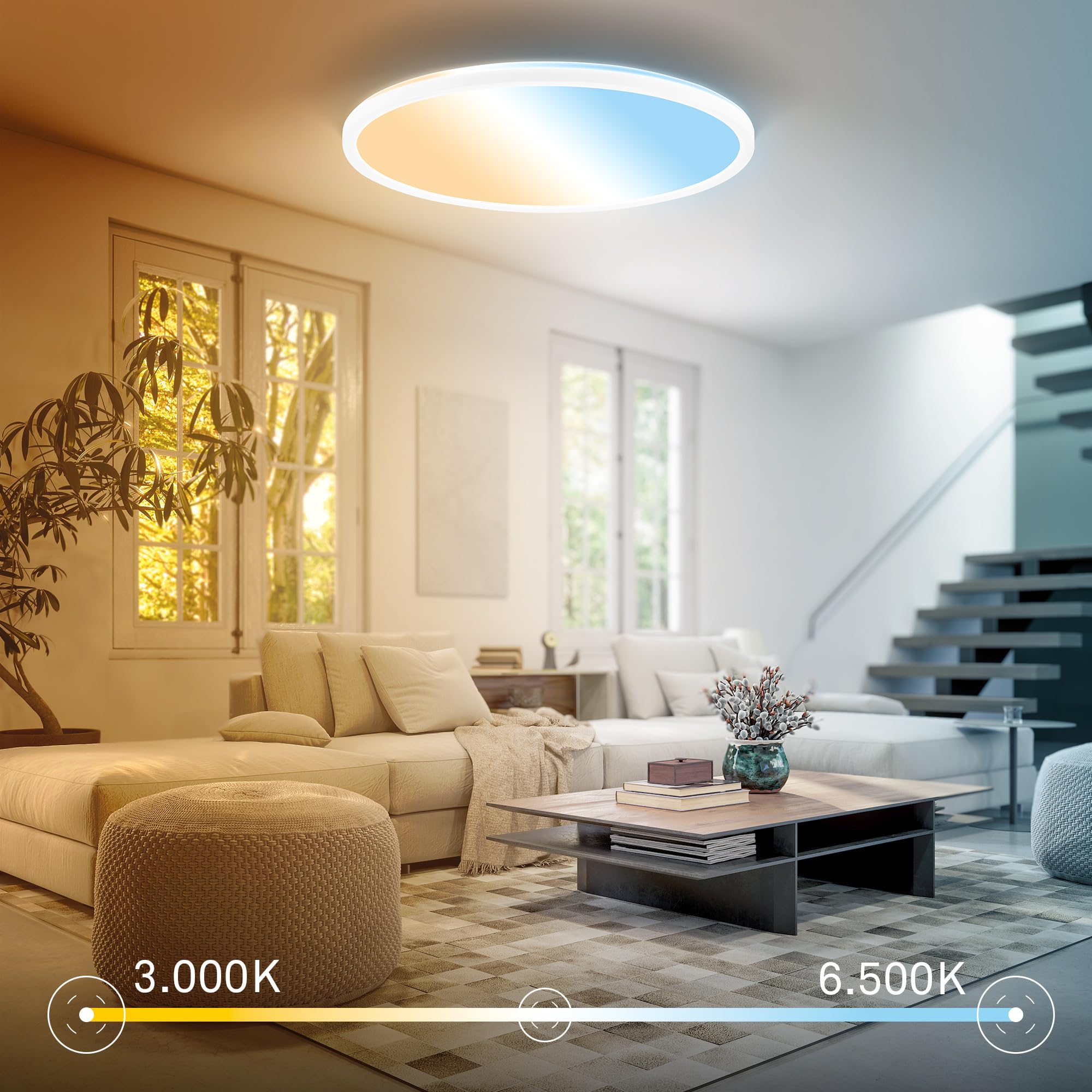 BRILONER - Panel LED, KEE A źródło światła, 14W 3000lm, płaski, CCT, pośrednie światło, do salonu, przedpokoju, kuchenna, lampa LED, 42x3 cm, biały