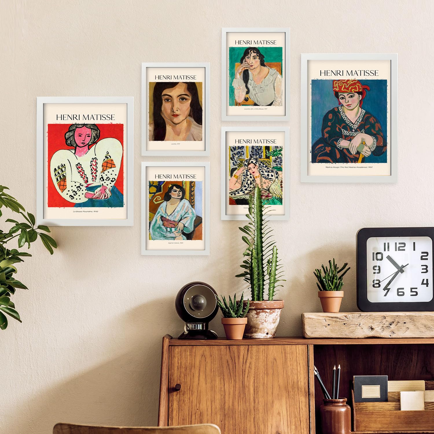 Nacnic Poster set di 6 Henri Matisse Collezione di opere d'arte, Quadri decorativi per il tuo salotto, camera da letto, casa. Stampe d'arte da parete. A4 and A3 with White Frames