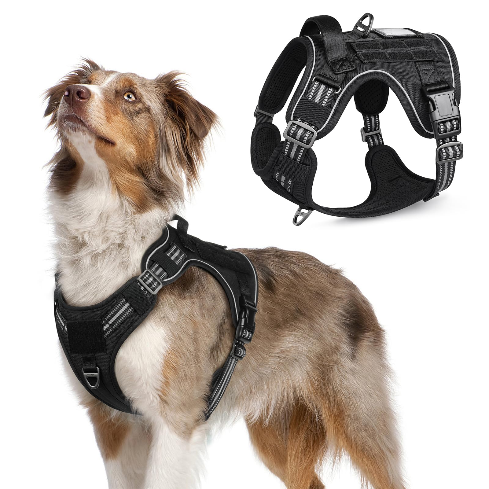 rabbitgoo Tactical Dog Harness Medium Sized Dog, No Pull Military Service Vest with Handle & Molle, Easy Control for Training Walking, Adjustable
