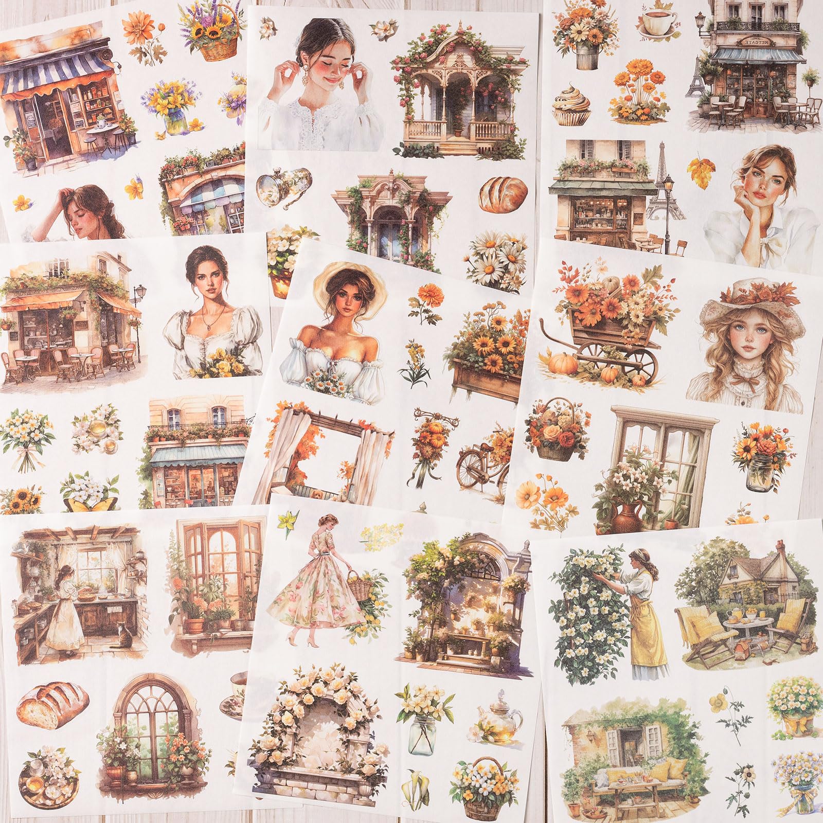 YagCu Dziennik ogrodowy, naklejka, 50 arkuszy Washi Junk Journaling Stick, artykuły do scrapbookingu, akwarela, scrapbooking dla dorosłych, żółta, dekoracyjna, efemerydy, sztuka, rękodzieło