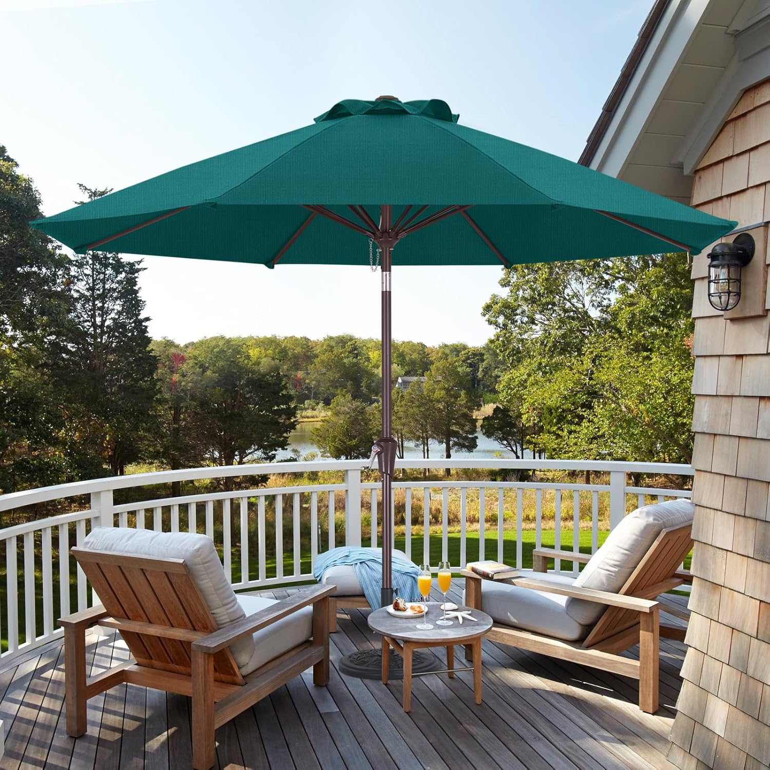 ABCCANOPY OLEFIN 9FT Patio Umbrella - 5-Year No Fading, 36 MPH Windproof, 8 Fiberglass Ribs, Turquoise Outdoor Shade