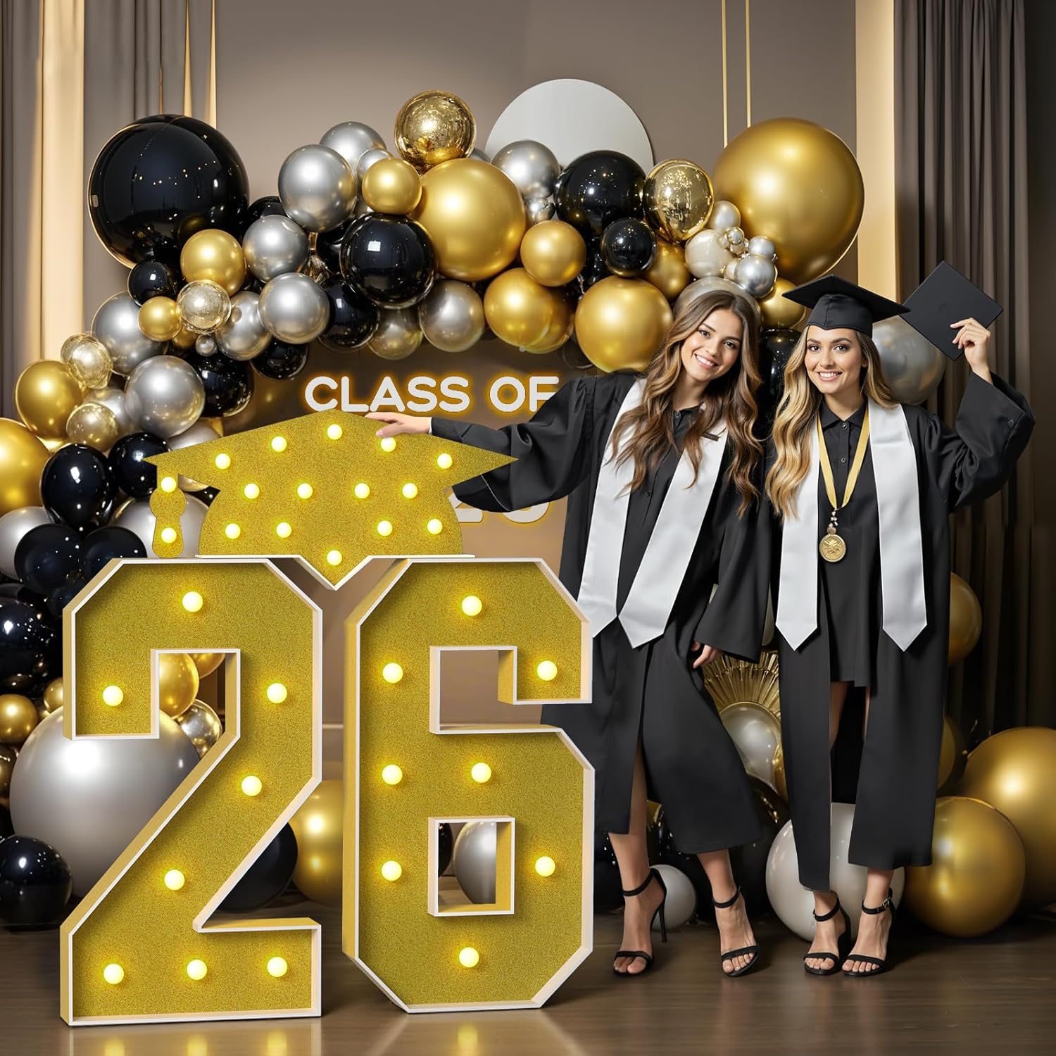 JoyMuse 3FT Graduation Decorations 2025, 25 Numbers for Graduation Gold Graduation Decorations with Yellow Lights for College Highschool Kindergarten Preschool Graduation Party