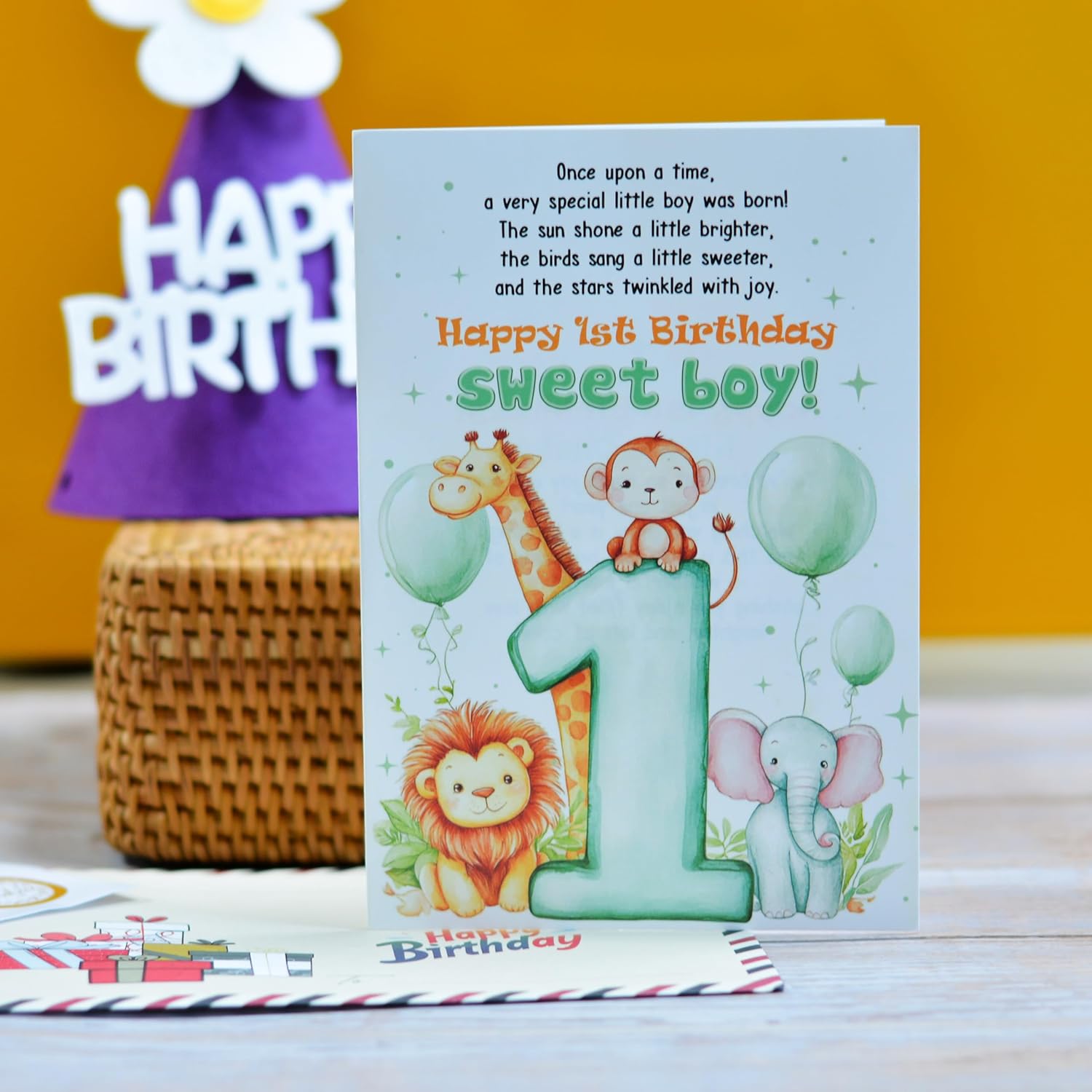 1st Birthday Card Boy, First Birthday Card Boy with Seal and Envelope, Grandson 1st Birthdays Cards - Image 3