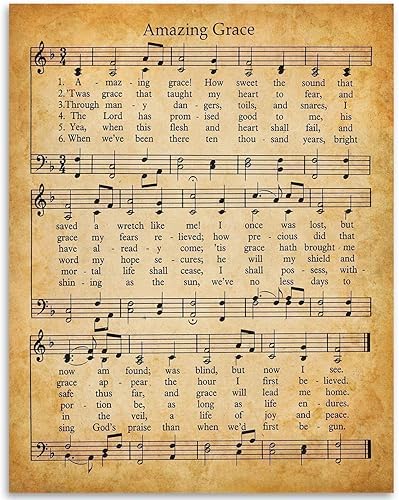 Amazing Grace - Póster artístico para pared, impresión artística sin marco de 11 x 14 pulgadas, gran inspiración, hojas musicales para regalo y