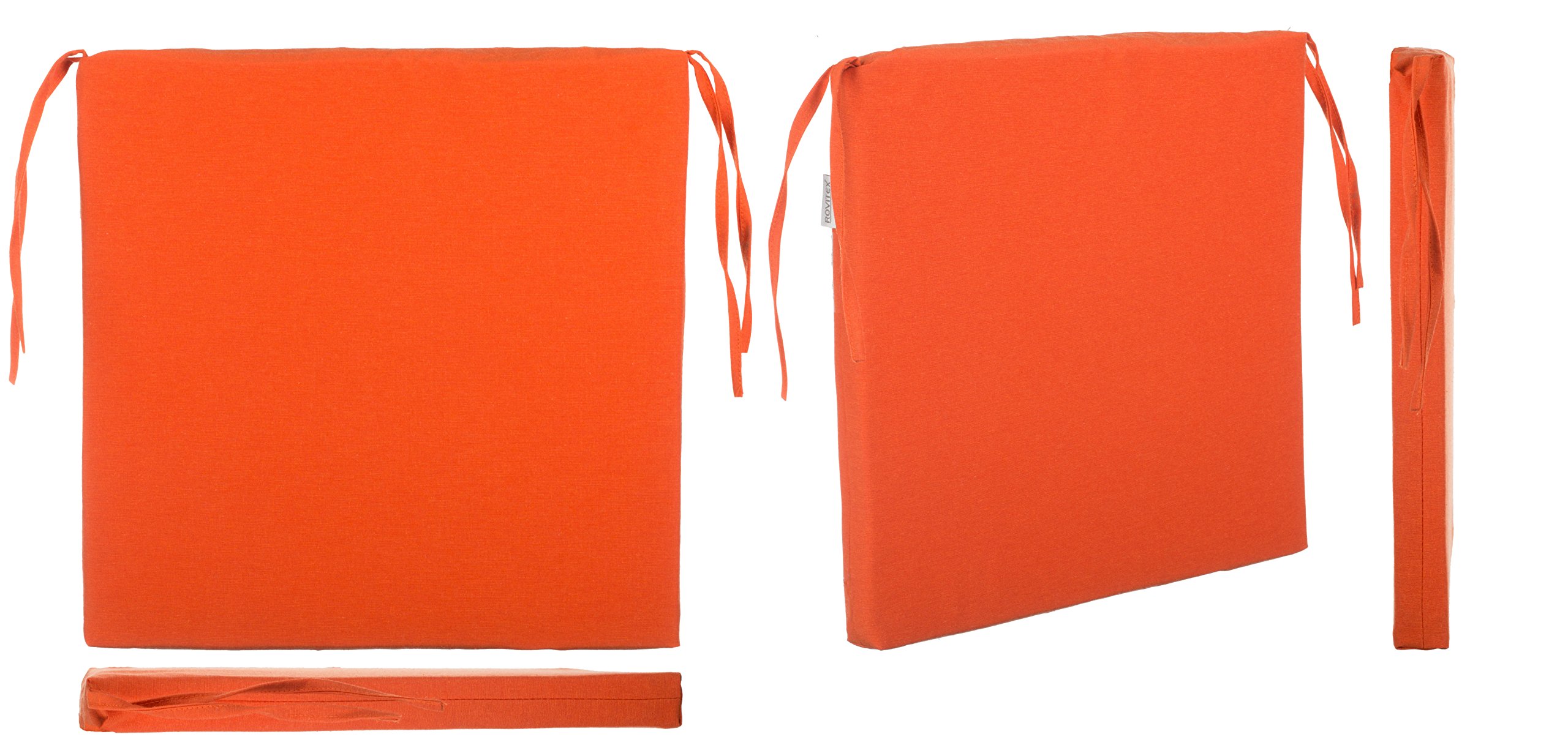 Brandsseller Juego de 6 Cojines para Sillas 40x40 cm Acabado Liso – Cómodas Almohadillas de Asiento con Lazos y Funda extraíble – Cojines Decorativos para Interior y Exterior – Naranja