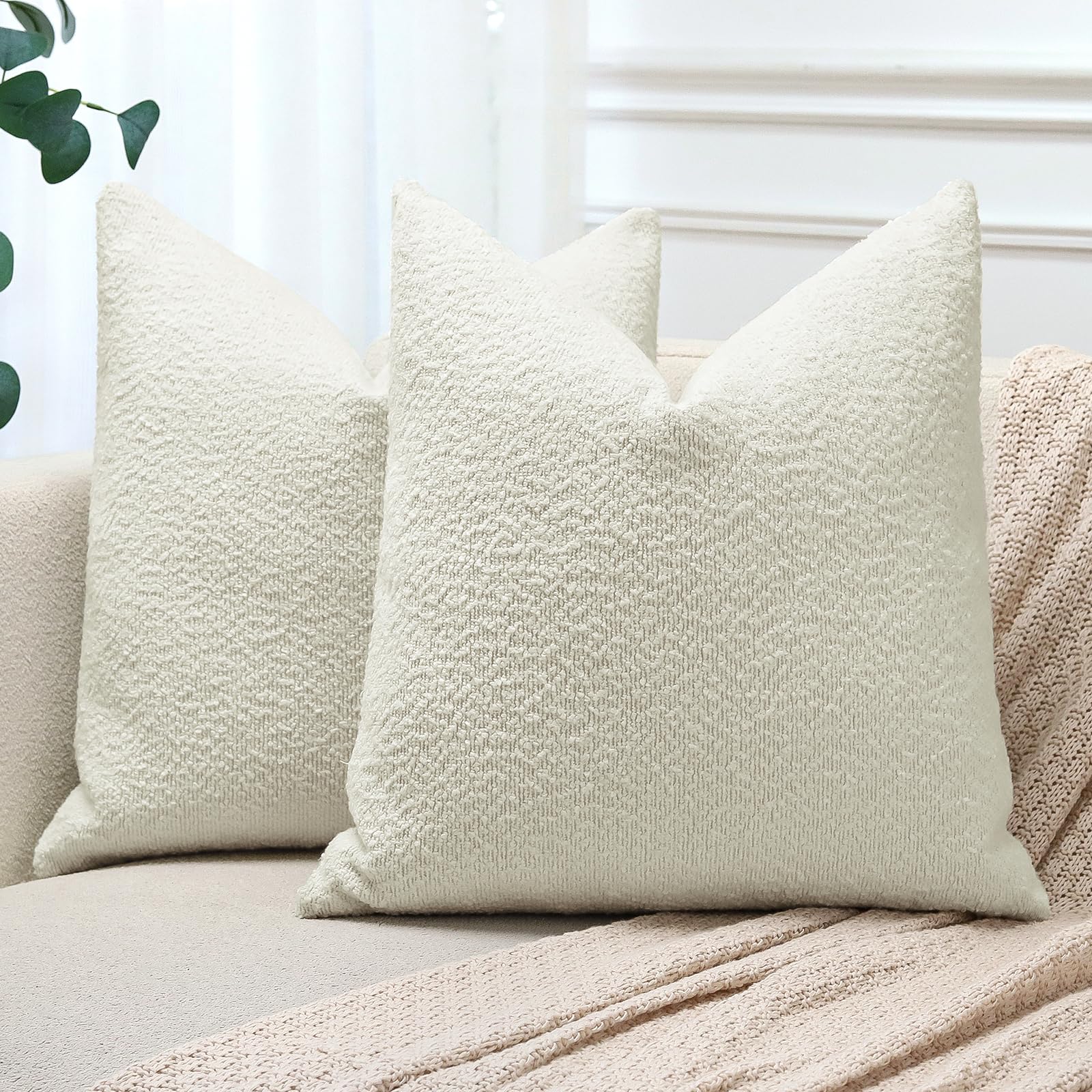 JOTOM Juego de 2 Fundas de Cojín 50x50 cm Textura Boucle Beige Crema Fundas de Almohada Decorativas 20x20 Pulgadas Cojín Decoración del Hogar para Sofá Salón Cama