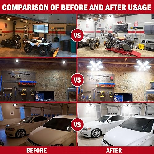 Miniatura 6 de LIVOWALNY Luz de trabajo LED compatible con batería Milwaukee de 18 V, 68 W 6800 lm luces LED de inundación de garaje con 6+1 paneles deformables,