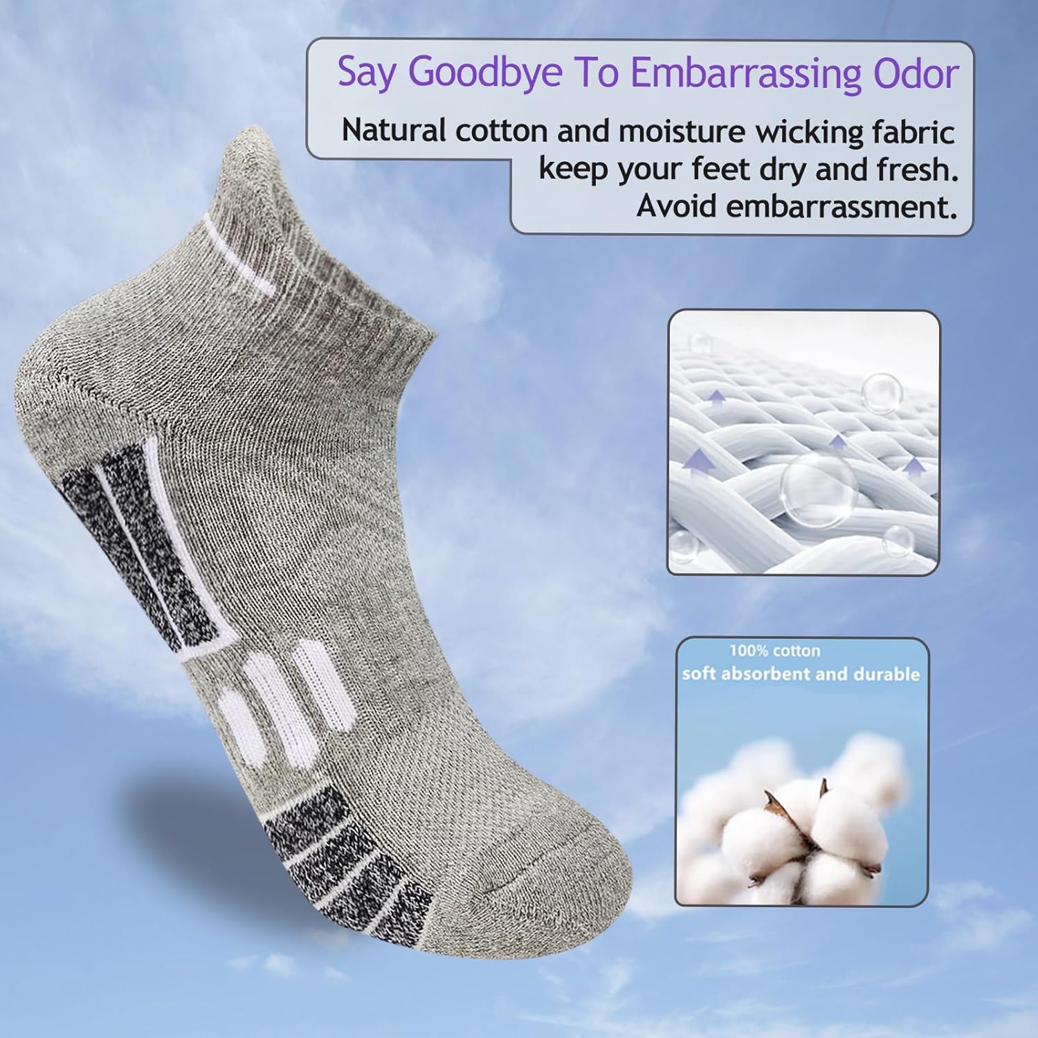 Women's Cotton Athletic Ankle Socks with Wicking Anti-Blister Arch Support Cushioned Sole for Running 5 Pairs - Image 6