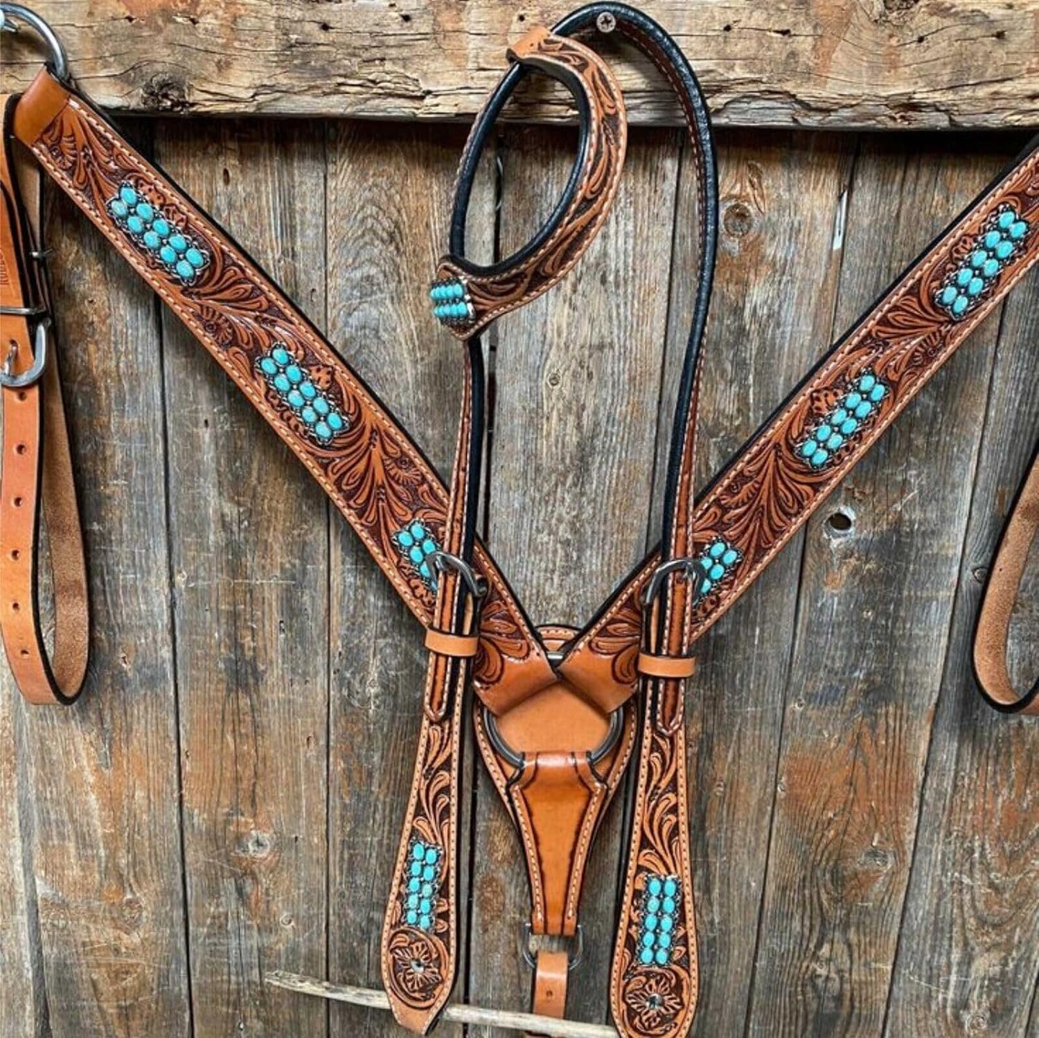 Western Leather AO-005 - Juego de cabecera y cuello de pecho con riendas, tamaño completo, Cob AO-005
