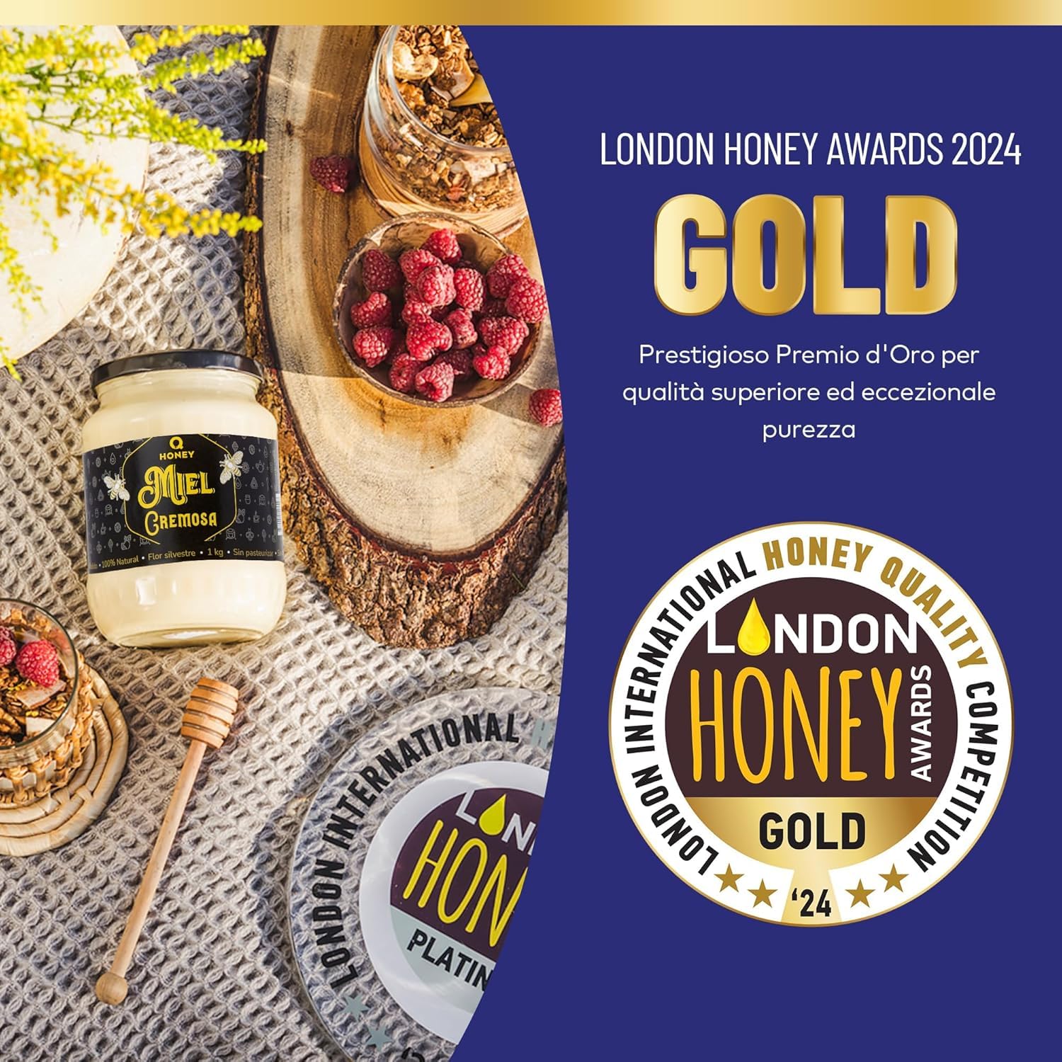 Q Honey Miele millefiori cremoso 1 kg – crudo, 100% naturale | Premiato: Superior Taste Bruxelles, London Platino 2026. Miele cremoso monorigine Lituania, crudo, senza additivi.