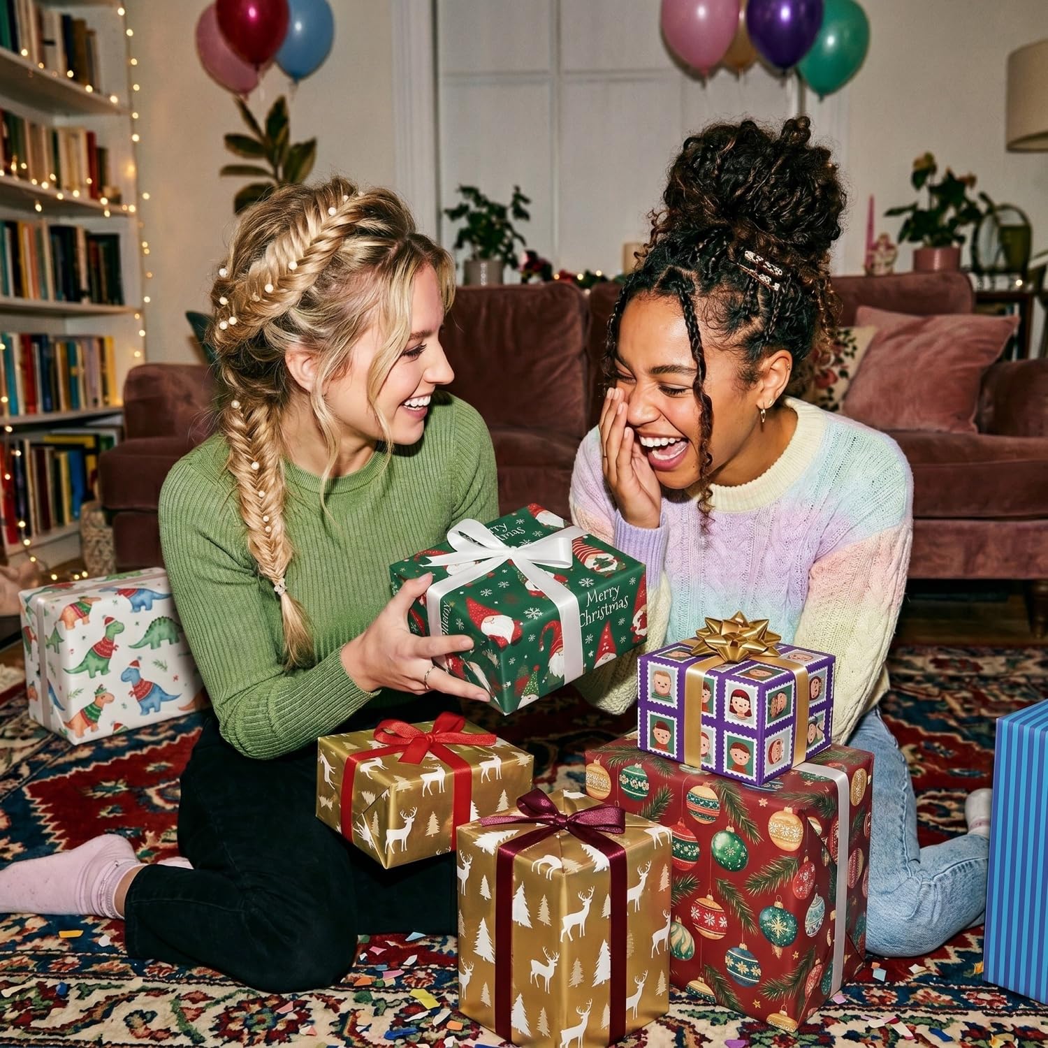 Packung mit 50 Rollen Geschenkpapier Weihnachten B 2 m x 70 cm, Präsentationsbox, festliches Design, Weihnachtsgeschenke, Geschäfte FP Fiesta Paper