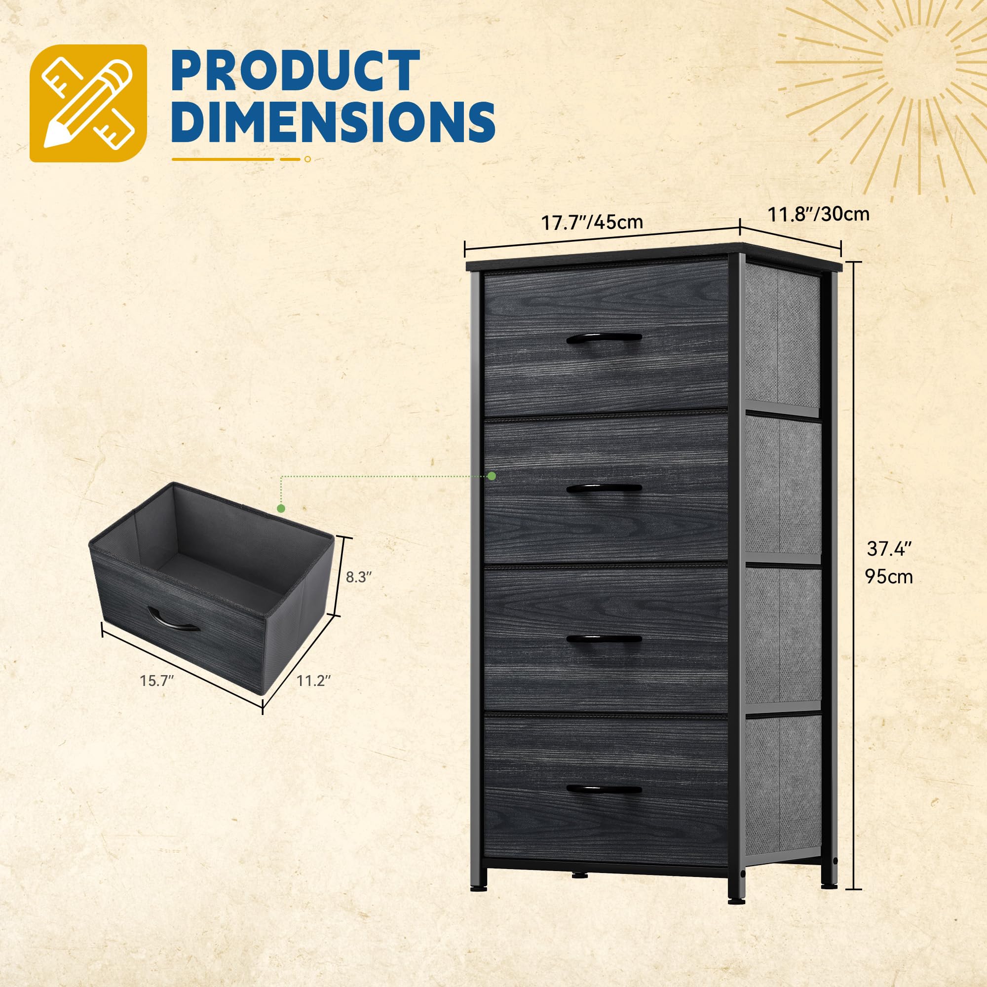 Snapklik.com : 4 Drawers Dresser, Dresser For Bedroom, Fabric Storage ...