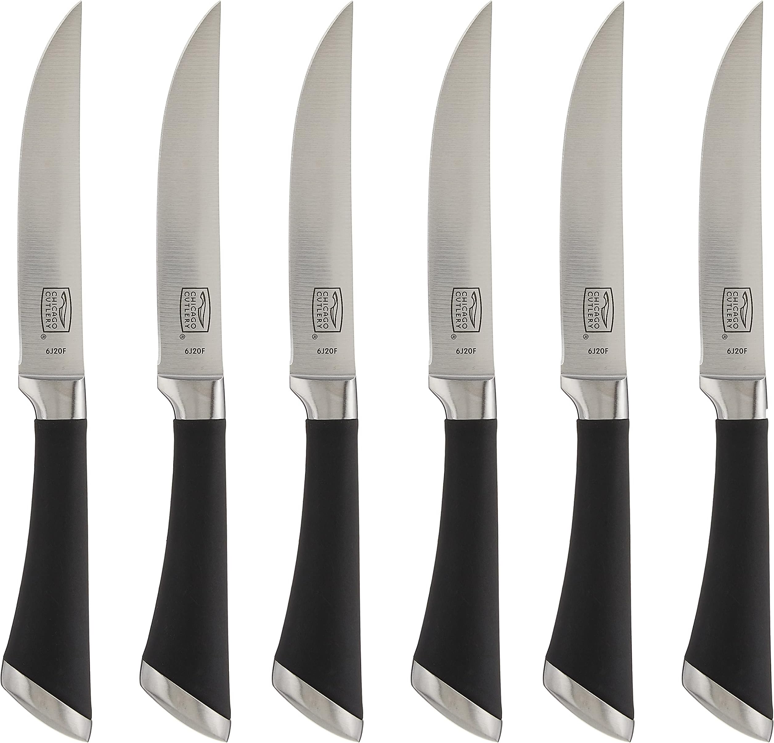 Chicago Cutlery Fusion 6 Piece Forged Premium Steak Knife Set, Cushion-Grip Handles with Stainless Steel Blades, Resists Stains, Rust, & Pitting, Kitchen Knives