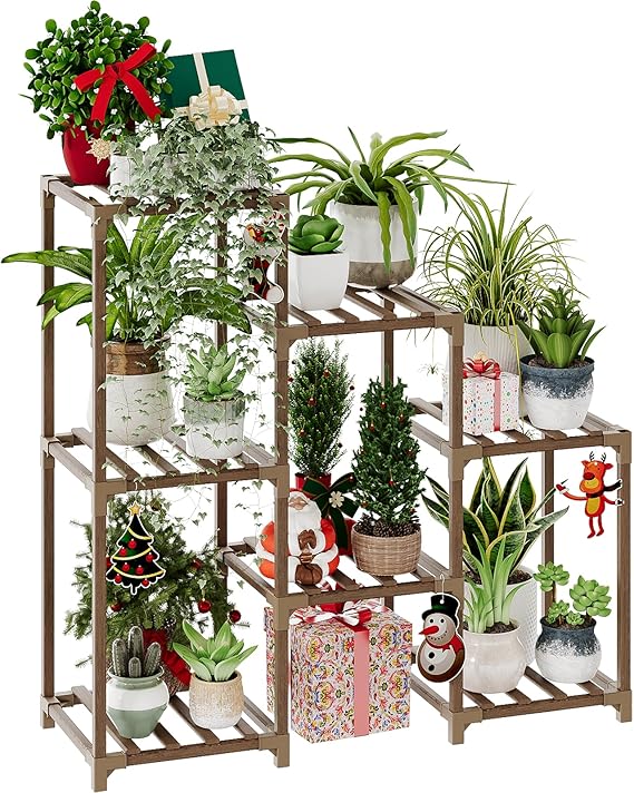 Bamworld Plant Stand Indoor Plant Shelf Outdoor Wood Plant Rack for Multiple Plants 3 Tiers Ladder Plant Holder for Living Room Patio Boho Home Decor for Gardening