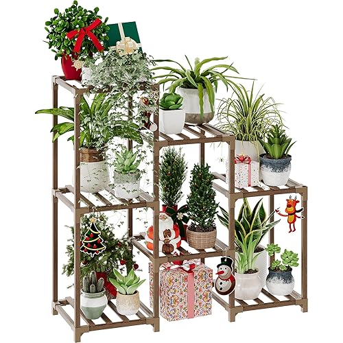 Bamworld Plant Stand Indoor Plant Shelf Outdoor Wood Plant Rack for Multiple Plants 3 Tiers Ladder Plant Holder for Living Room Patio Boho Home Decor for Gardening