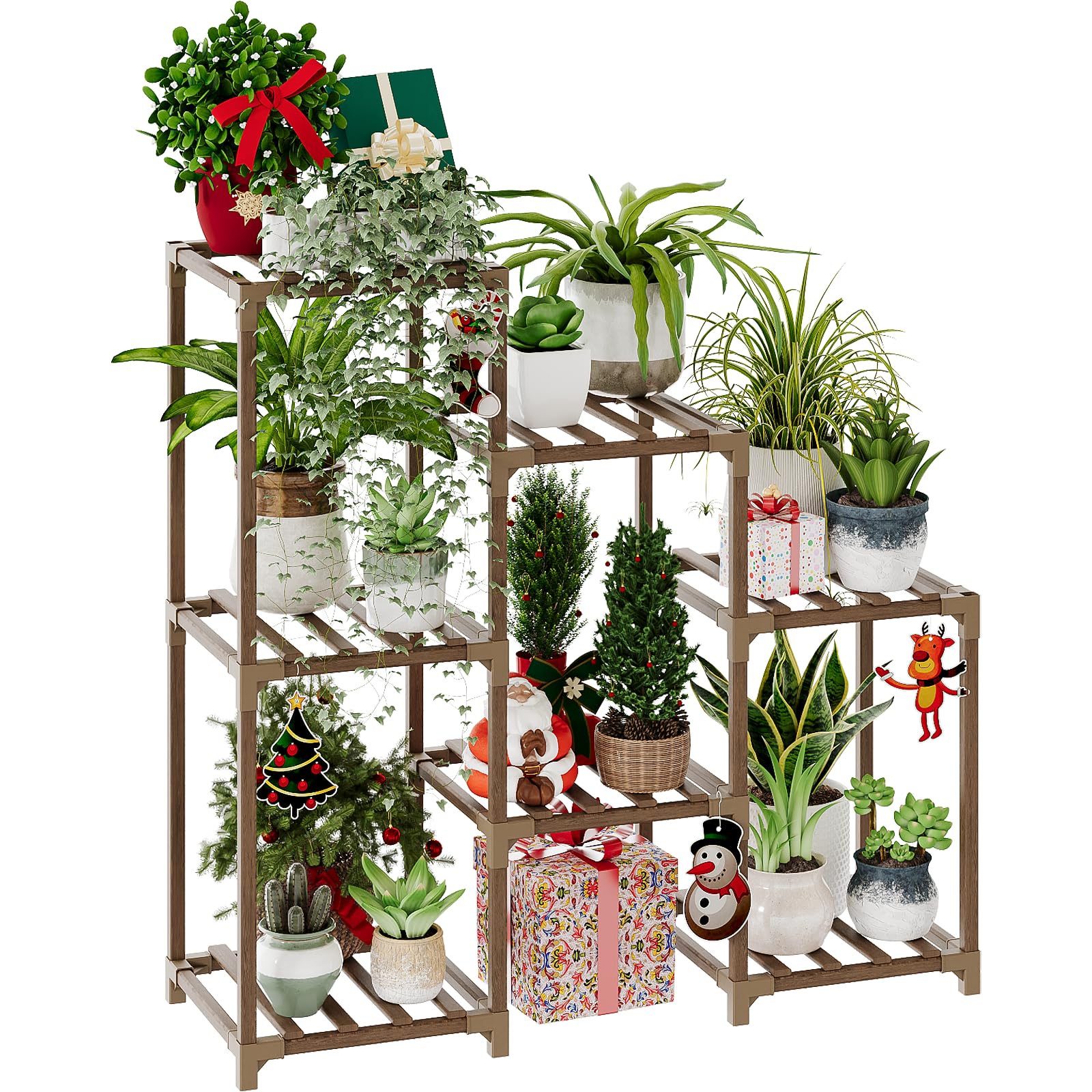 Bamworld Plant Stand Indoor Plant Shelf Outdoor Wood Plant Rack for Multiple Plants 3 Tiers Ladder Plant Holder for Living Room Patio Boho Home Decor for Gardening