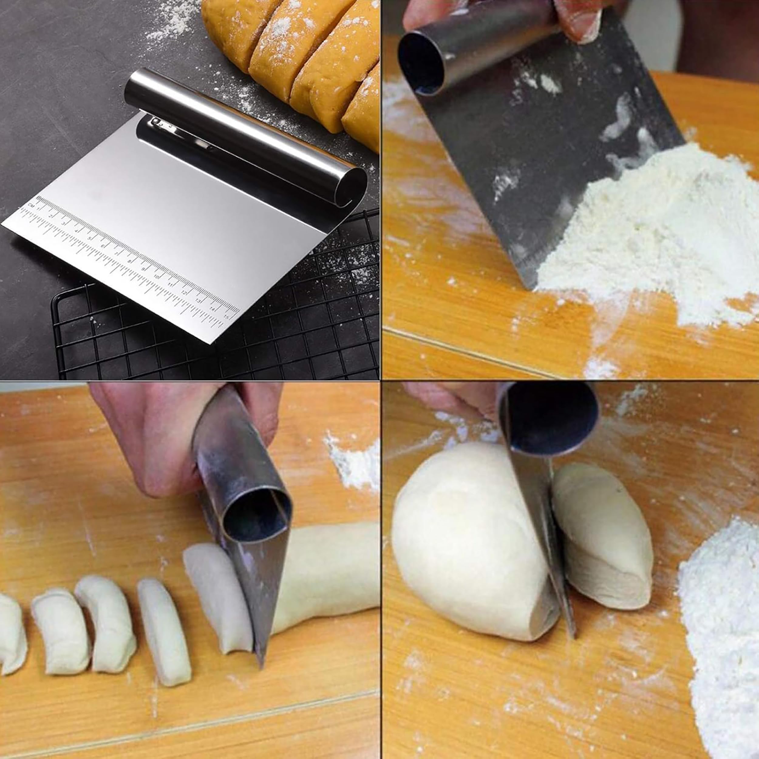Promosyonca Metal Pasta Kesici ve Ölçekli Hamur Kazıyıcı, Paslanmaz Çelik