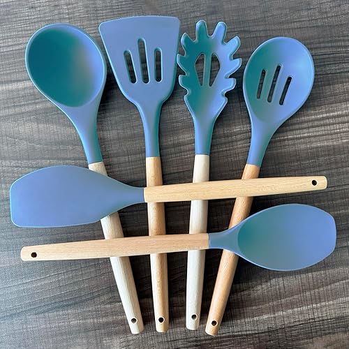 Miniatura 6 de Juego de 6 utensilios de cocina de silicona resistentes al calor, juego de utensilios de cocina para cocinar, espátula de cocina con mango de