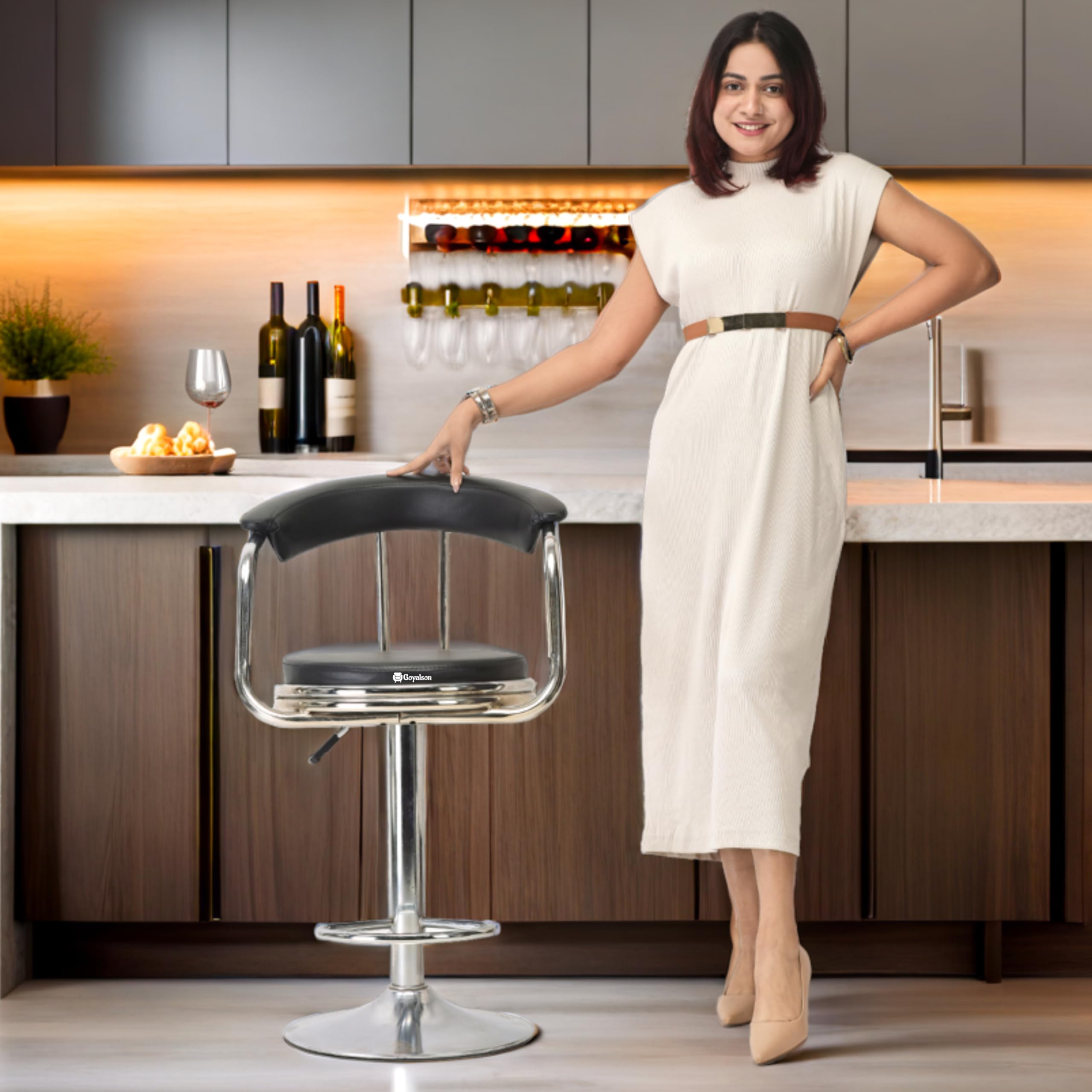 P P CHAIR Classic Height Adjustable and Revolving Bar Stool Kitchen Reception Chair (1, Black)-image-14