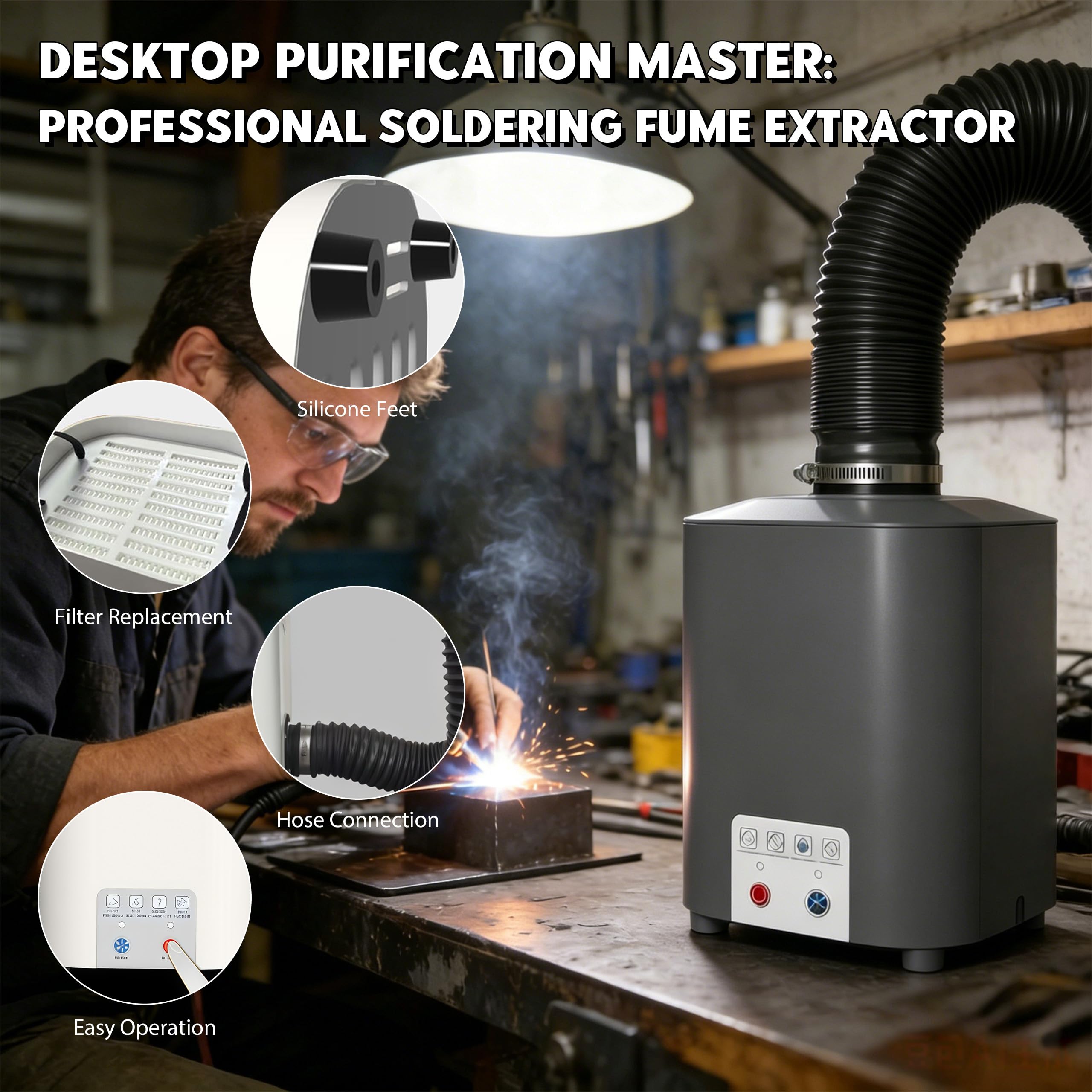 Purificador de aire para grabador láser extracción de humo portátil | para grabador con sistema de filtración de 3 niveles, mini absorbedor de humo, extracción de humo de soldar
