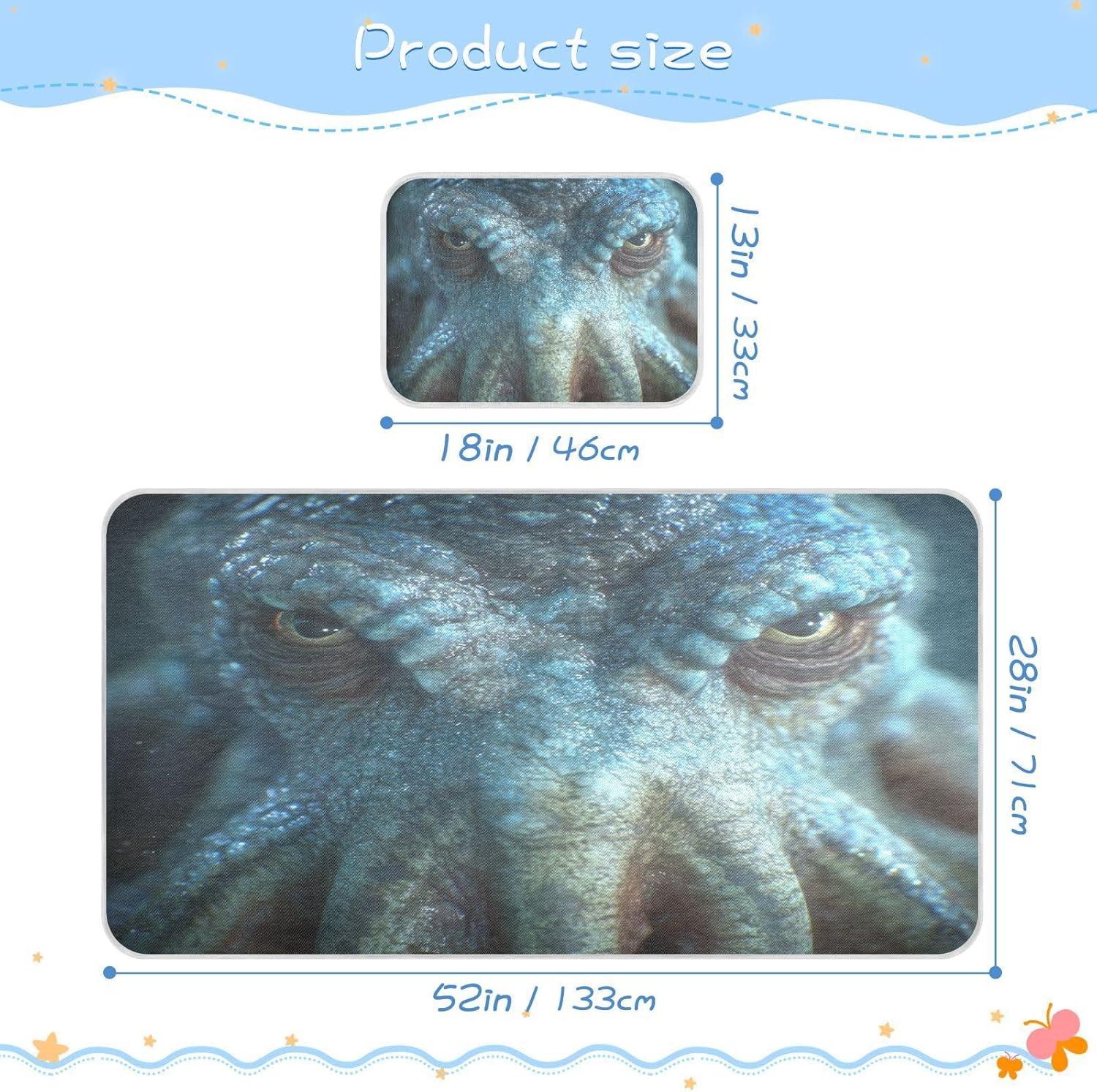 Cooling Baby Bed Mattress Protector 28" x 52" Reusable Funny Animal Head Krakens Bed Pads for Baby&Toddler