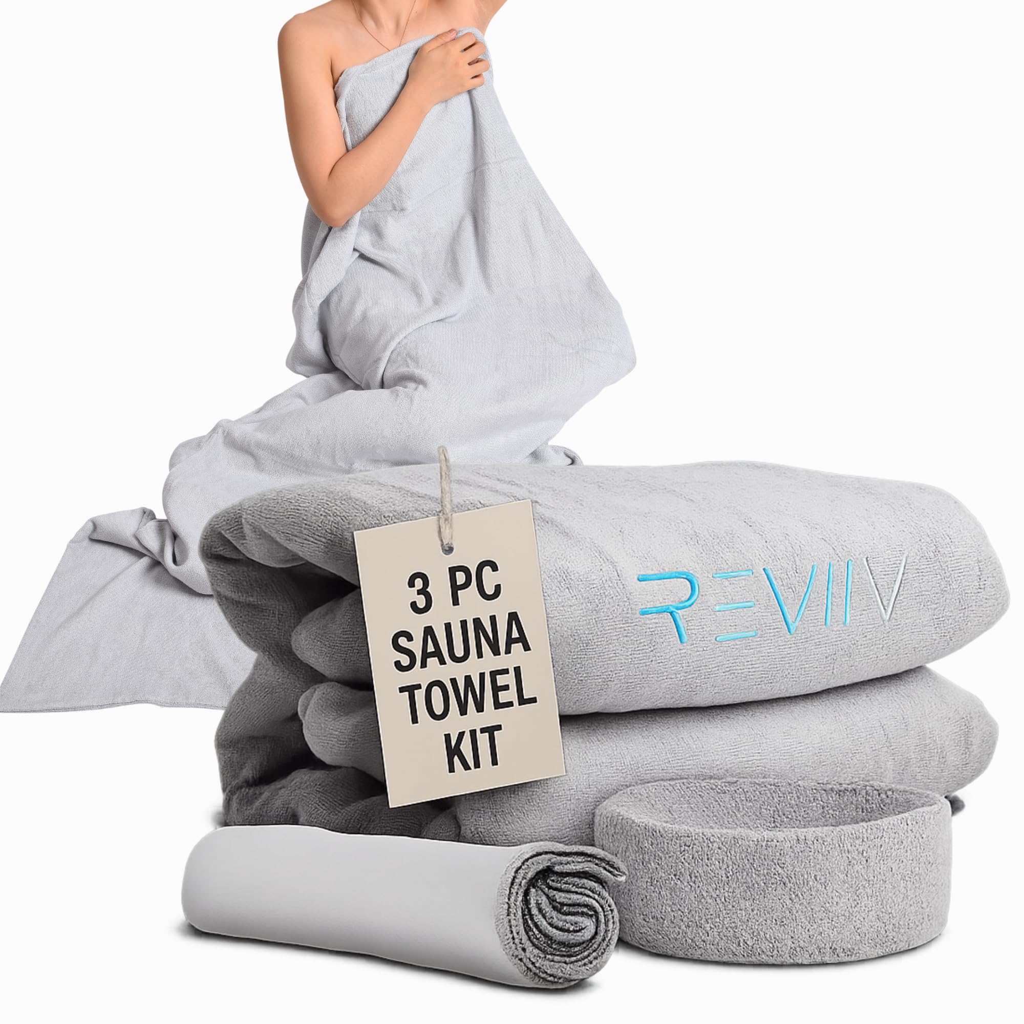 Sauna Blanket Insert Towel 3Pc Kit - Includes Soft & Absorbent Sauna Towel Sack with Microfiber Face Towel & Headband - Sauna Accessories for Infrared Sauna Blanket Simplified Cleanup - 70" x 30"