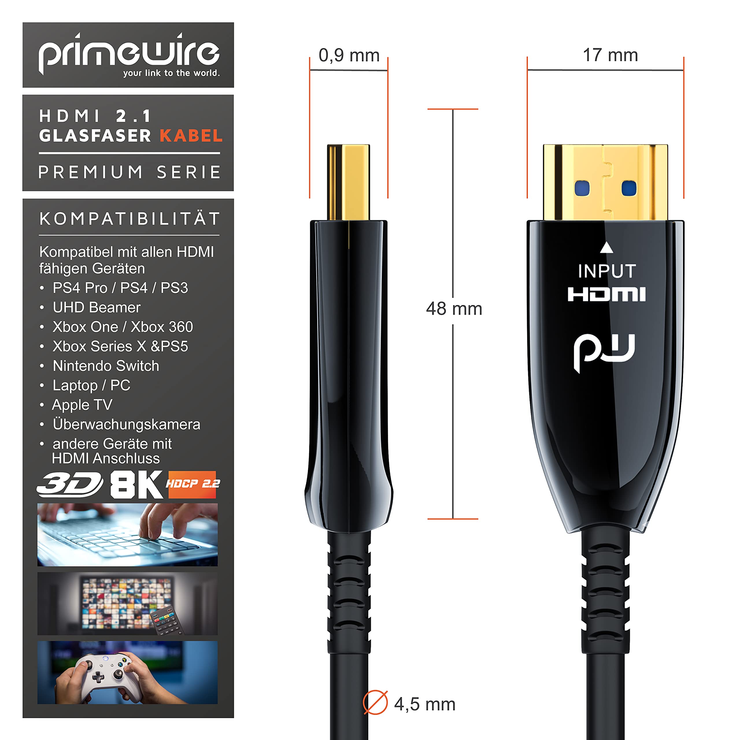 CSL - Cavo HDMI 2.1 in fibra ottica - 8K 120Hz - 4k 240Hz - 20m cavo ottico - HDR10+ - 3D eARC CEC - HDCP 2.3 - Cavo HDMI Ultra High Speed - contatti dorati - Cavo in fibra ottica Connettore in
