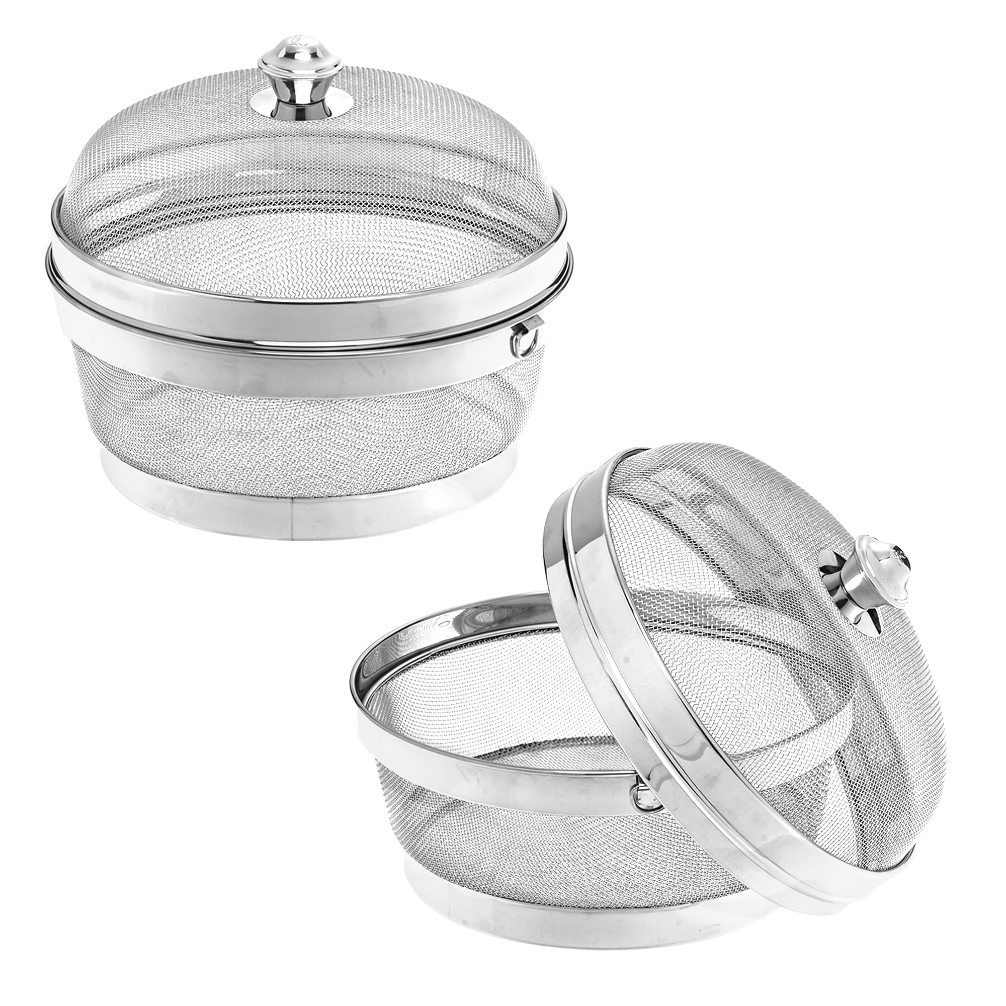 Kuber Industries Pack of 2 Stainless Steel Fruit Basket for Dining Table With Net Cover & Lid - Vegetable Organizer Bowl Storage/Holder for Kitchen