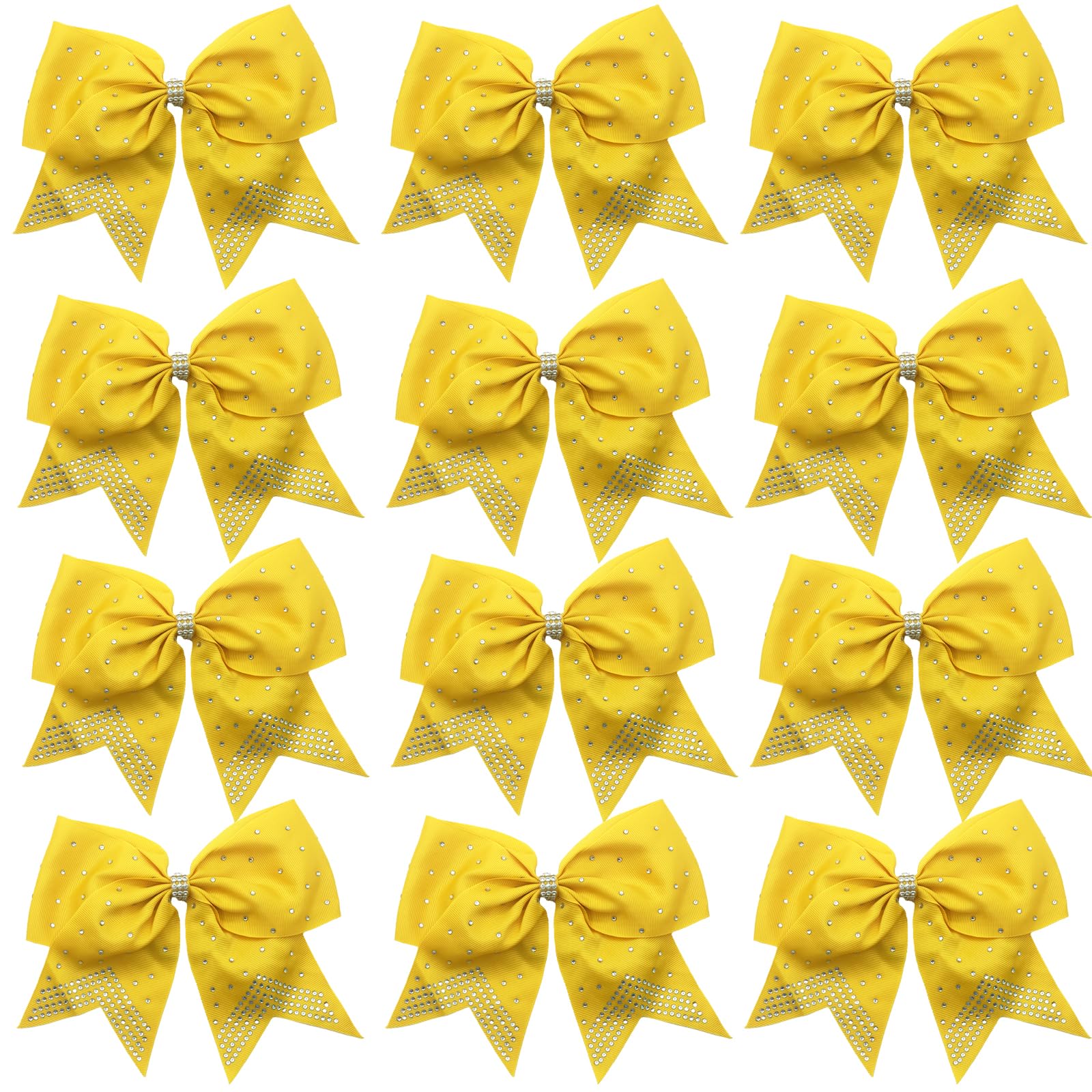 Hipcheer 12PCS 8" Rhinestones Large Cheer Hair Bows for Girls, Hand-made Grosgrain Ribbon Hair Accessories for Teen Girls Softball Cheerleader Sport (