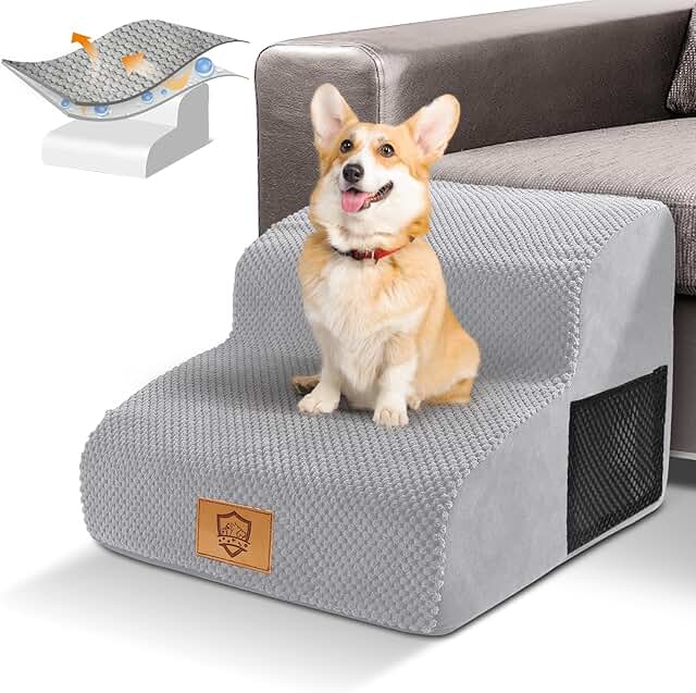 HEVOL Dog Stairs for Small Dogs, 2-Step Pet Stairs with Washable Cover, Staircase for Dogs, Portable Waterproof Cat Ramp Made of Foam, for Sofa, Bed, Includes 1x Lint Roller product image