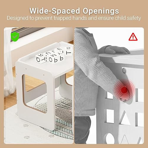 Miniatura 2 de Tilhumt Juego de mesa y silla para niños pequeños, mesa de destete Montessori y silla para niños de 1 a 3 años, 3 sillas de altura ajustable y mesa