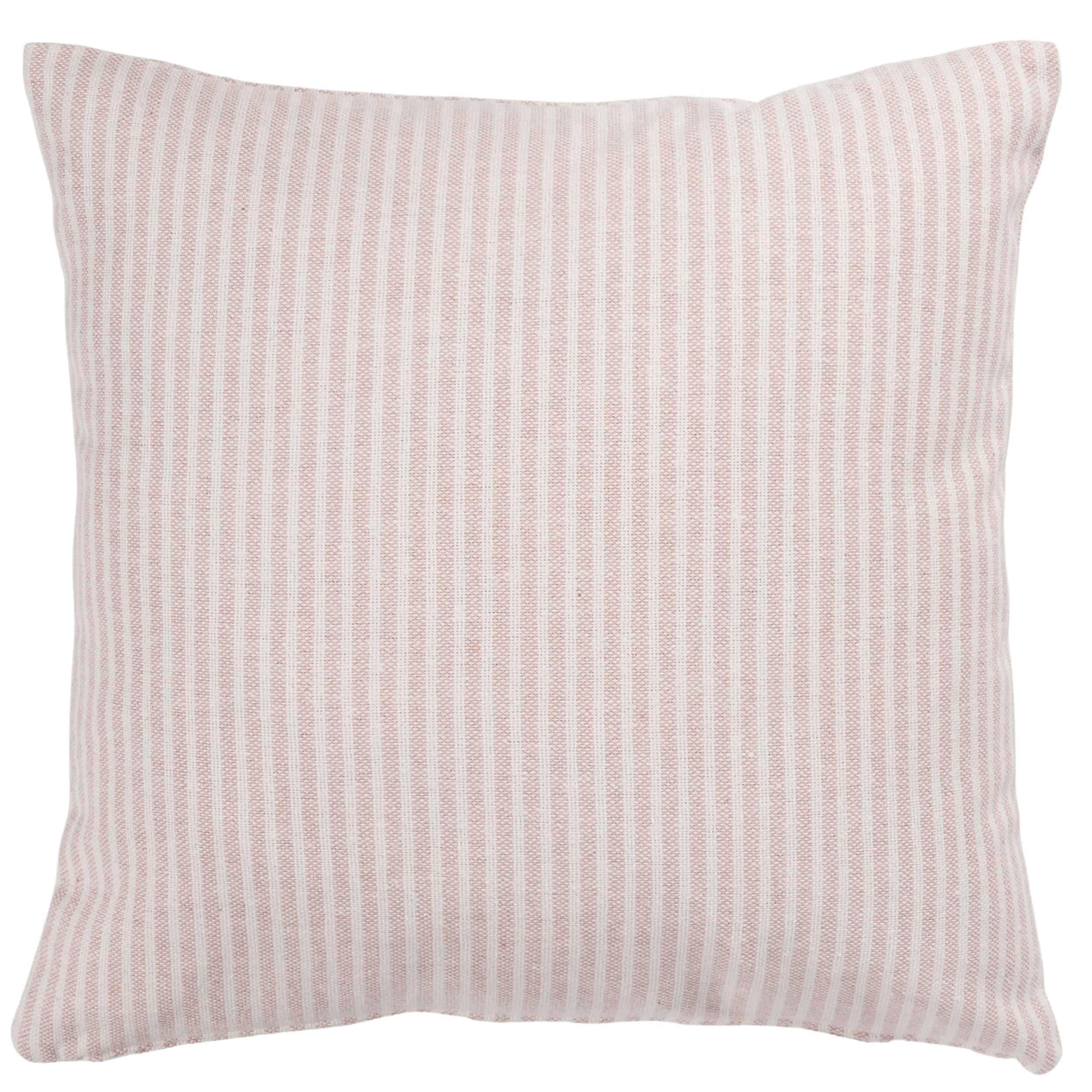 Linen Loft Pink Woven Ticking Stripe Cushion Cover In Soft Rose Nautical Stripes, Modern Design. 17X17 Square Cover Only