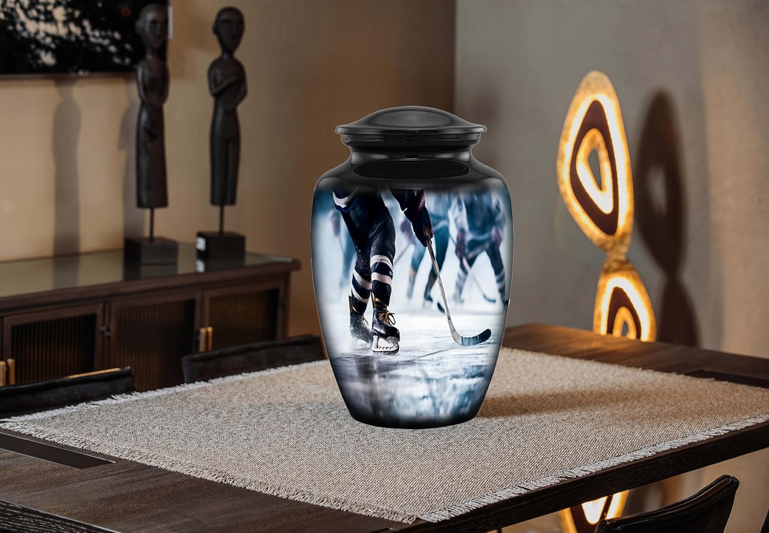 Ice Hockey Cremation Urn for Adult Human Ashes – Full Size Sports Tribute Memorial Urn – Elegant Funeral Urn for Hockey Lovers & Players – Holds Up to 210 lbs (Large)