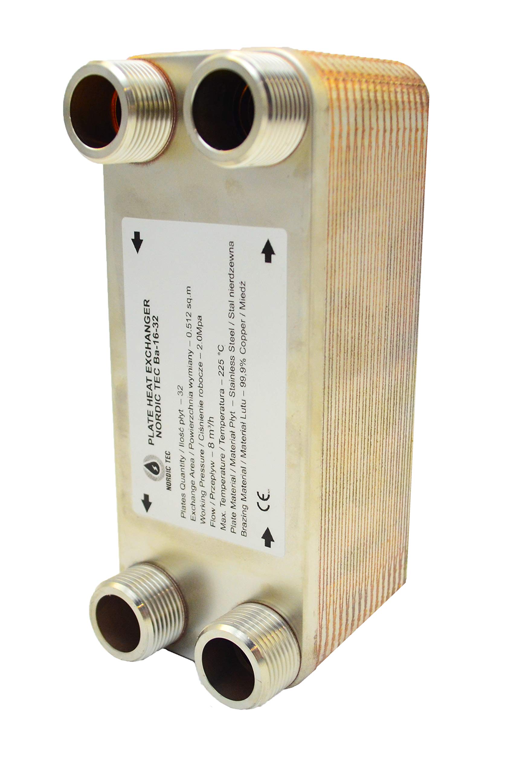 Intercambiador de calor Nordic Tec Ba-16-32 de acero inoxidable, 32 placas, 130 kW, 1"