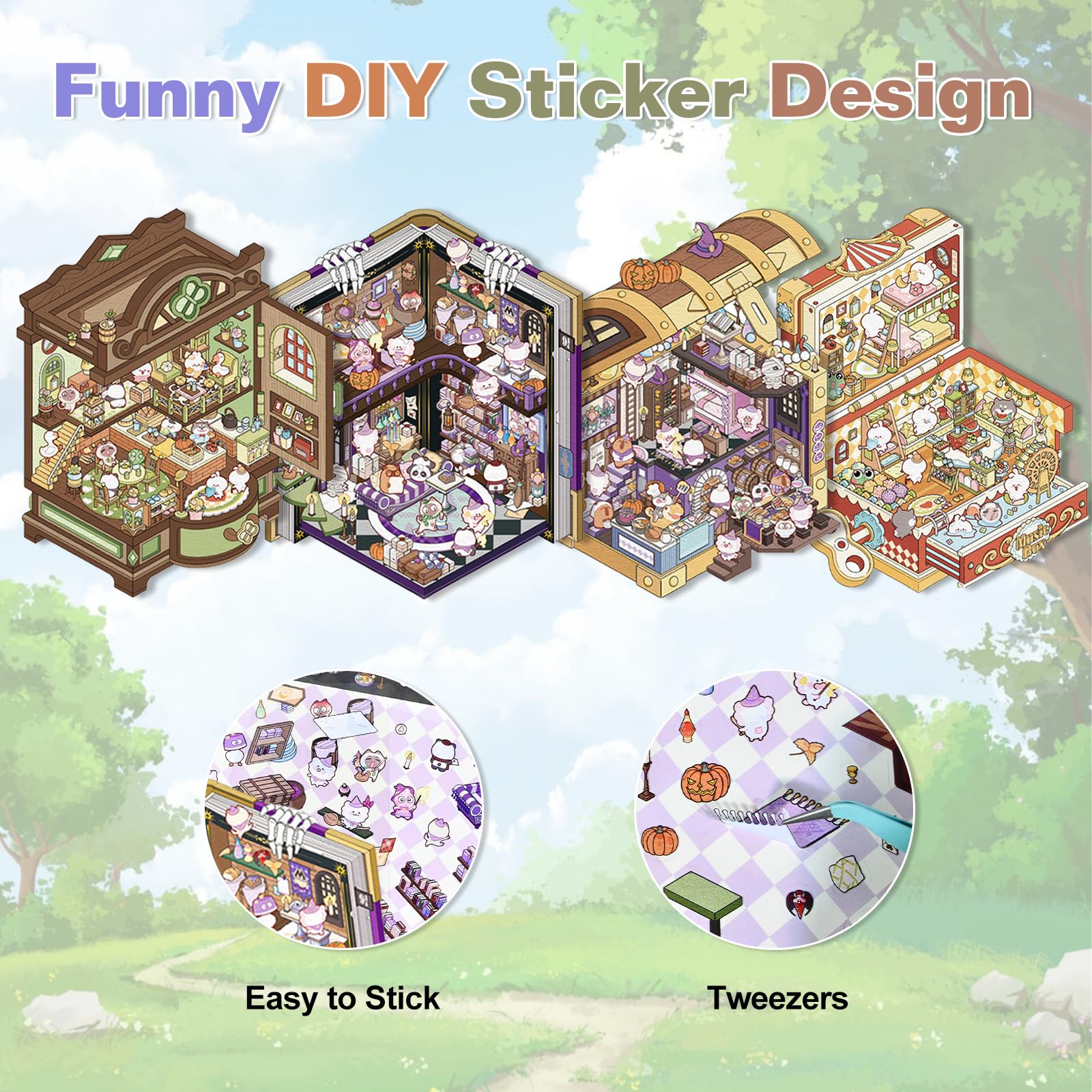 16 Juegos De Calcomanías 3D, Calcomanías Kawaii DIY Para Adultos, Haz Tu Propio Mini Supermercado, Cafetería, Restaurante, Librería... Bonitas Calcomanías De Escena De Dibujos Animados Para Aliviar El