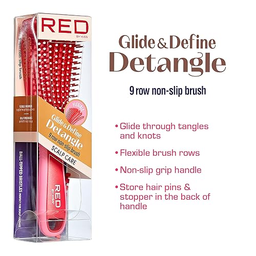 Miniatura 2 de Red by Kiss Glide & Define Cepillo desenredante con punta de bola antideslizante para el cuidado natural del cuero cabelludo, cerdas resistentes al