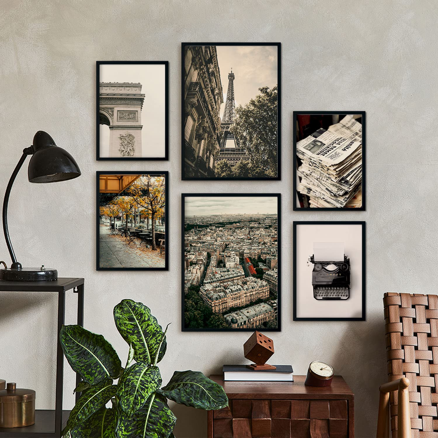 Nacnic - 6 obrazów dekoracyjnych w stylu vintage Paris - nowoczesny druk artystyczny do powieszenia pokoi domowych - druk fotograficzny - A3 i A4. ramki z jasnego drewna