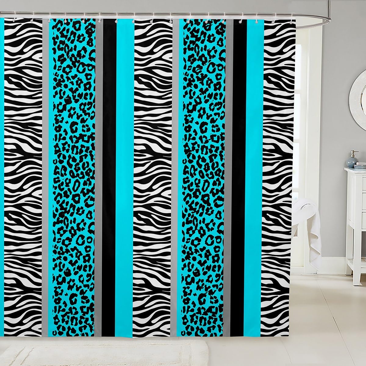 Rideau de douche 180 x 200 cm bleu sarcelle motif animaux