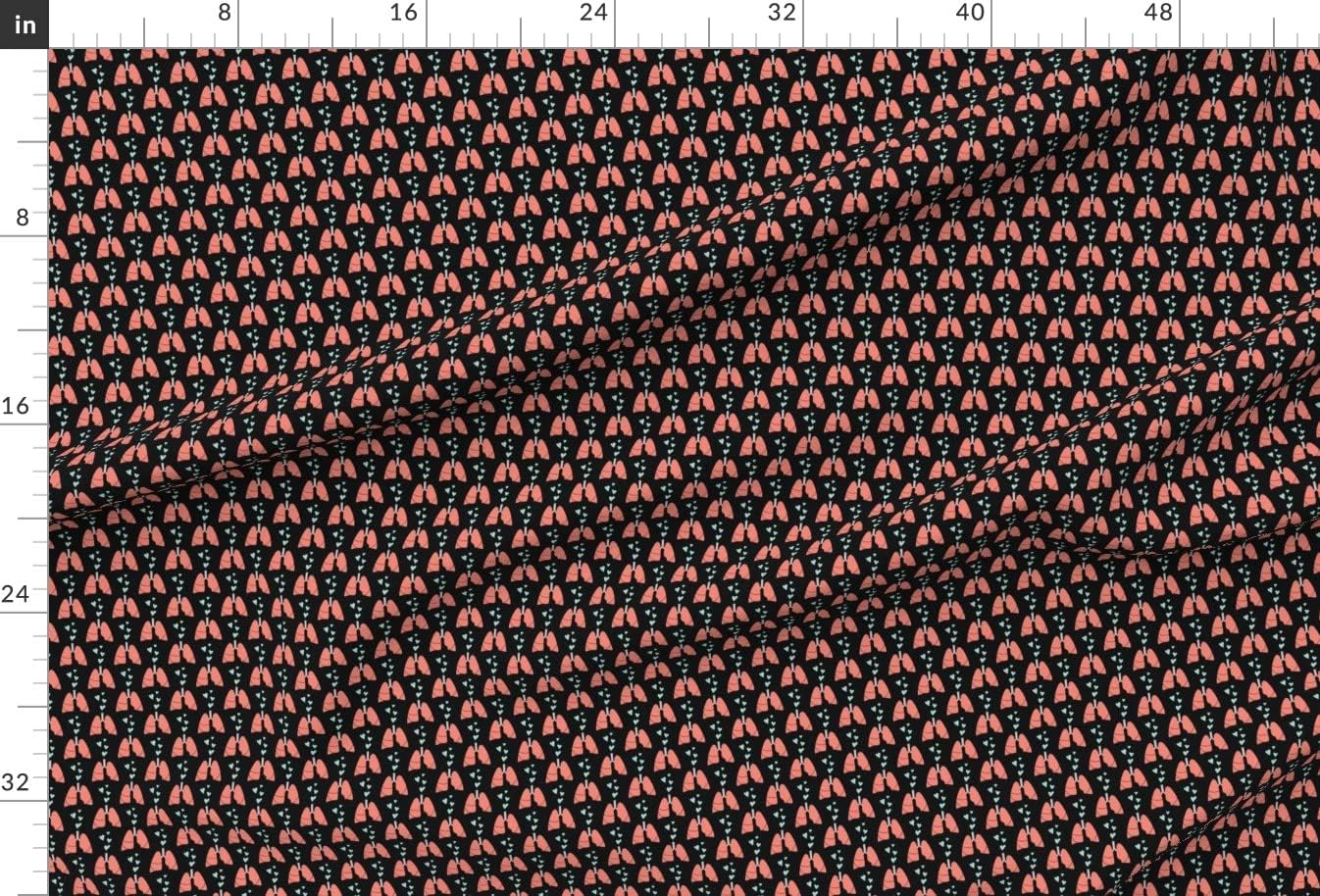 Spoonflower Fabric - Coral Mint Hearts Black Lungs Pulmonary Doctor Medical Air Medicine Printed on Minky Fabric by The Yard - Sewing Baby Blankets Quilt Backing Plush