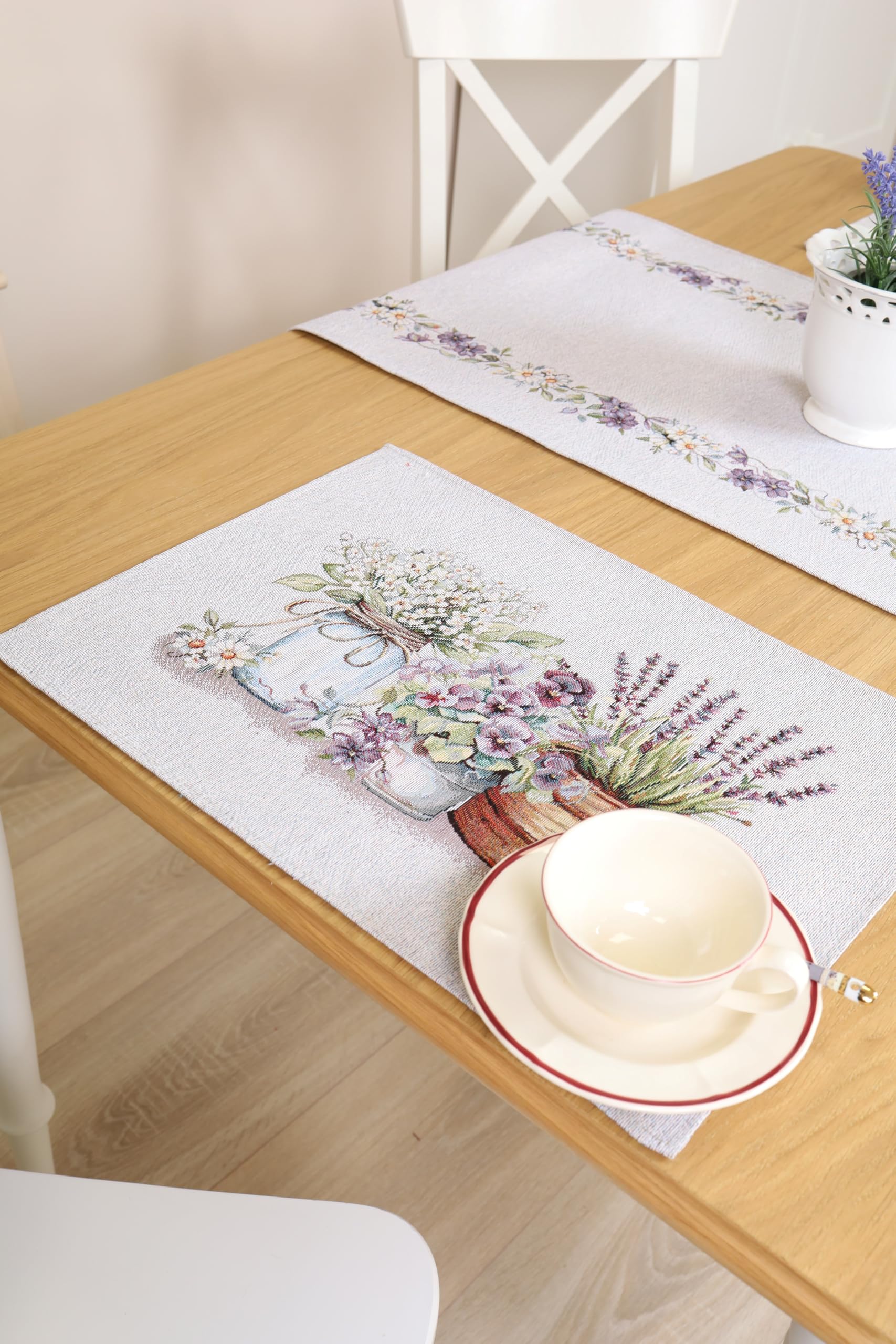 Juego de 8 manteles individuales lavables, 35 x 45 cm, manteles individuales de tela 100 % jacquard, posavasos reutilizables de alta calidad para bodas, cumpleaños, cocinas, cafés, armonía de lavanda