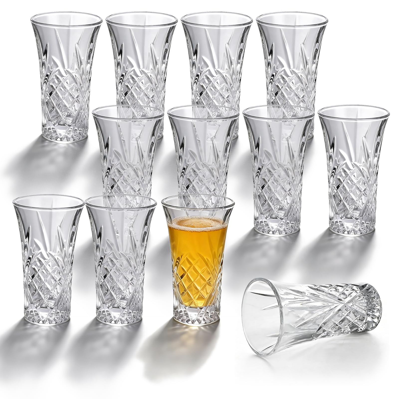 ASelected 12 Pcs Shot Glasses, 65ML Clear Shot Glass, Heavy Base Shot Glasses Set for Cocktail, Whisky, Vodka