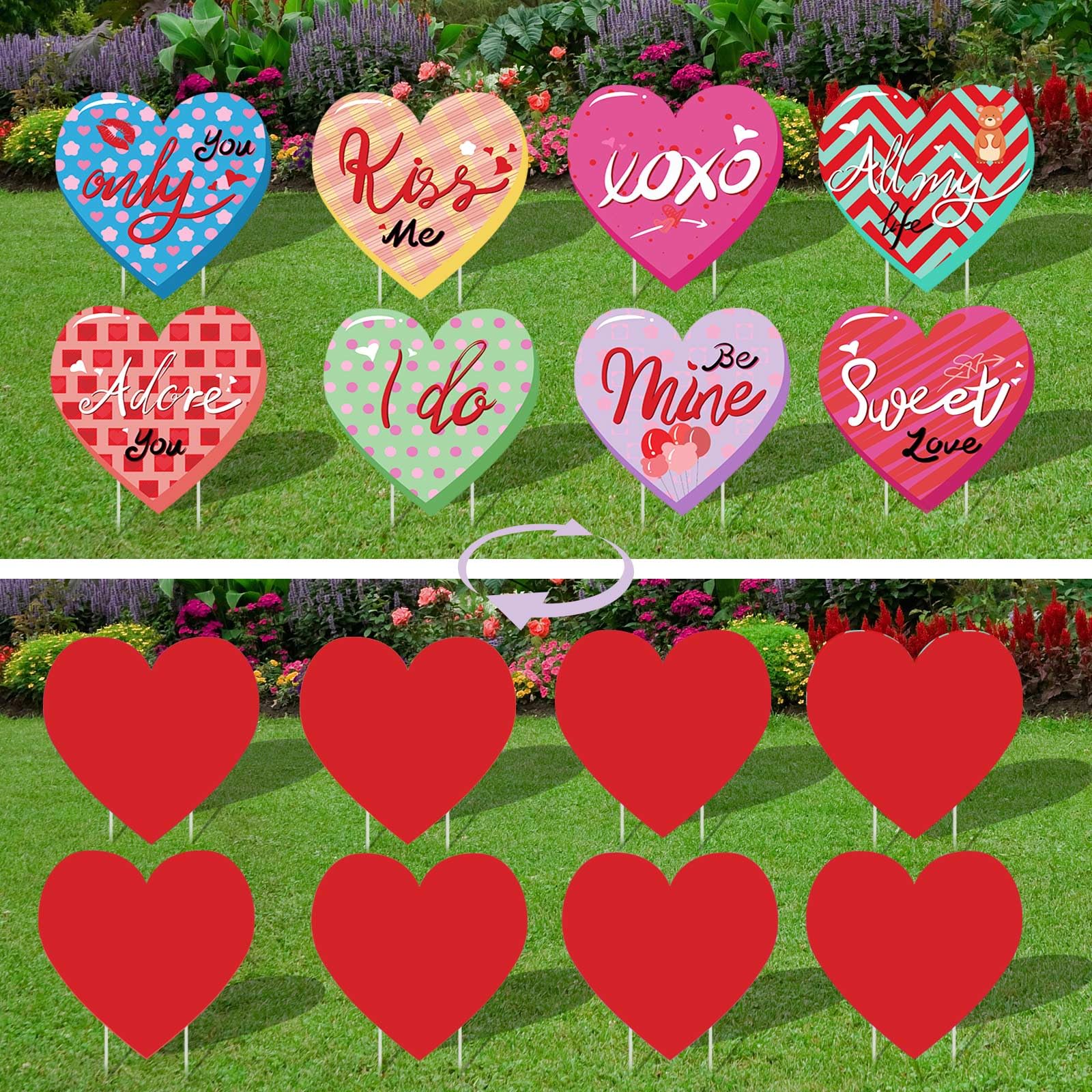 Valentines Day Yard Decor Conversation Hearts With Stakes Outdoor Galentines Decortions For Party Candy Saying Pink Love Hearts Shape Signs Home Weding Anniversary Lawn Supplies
