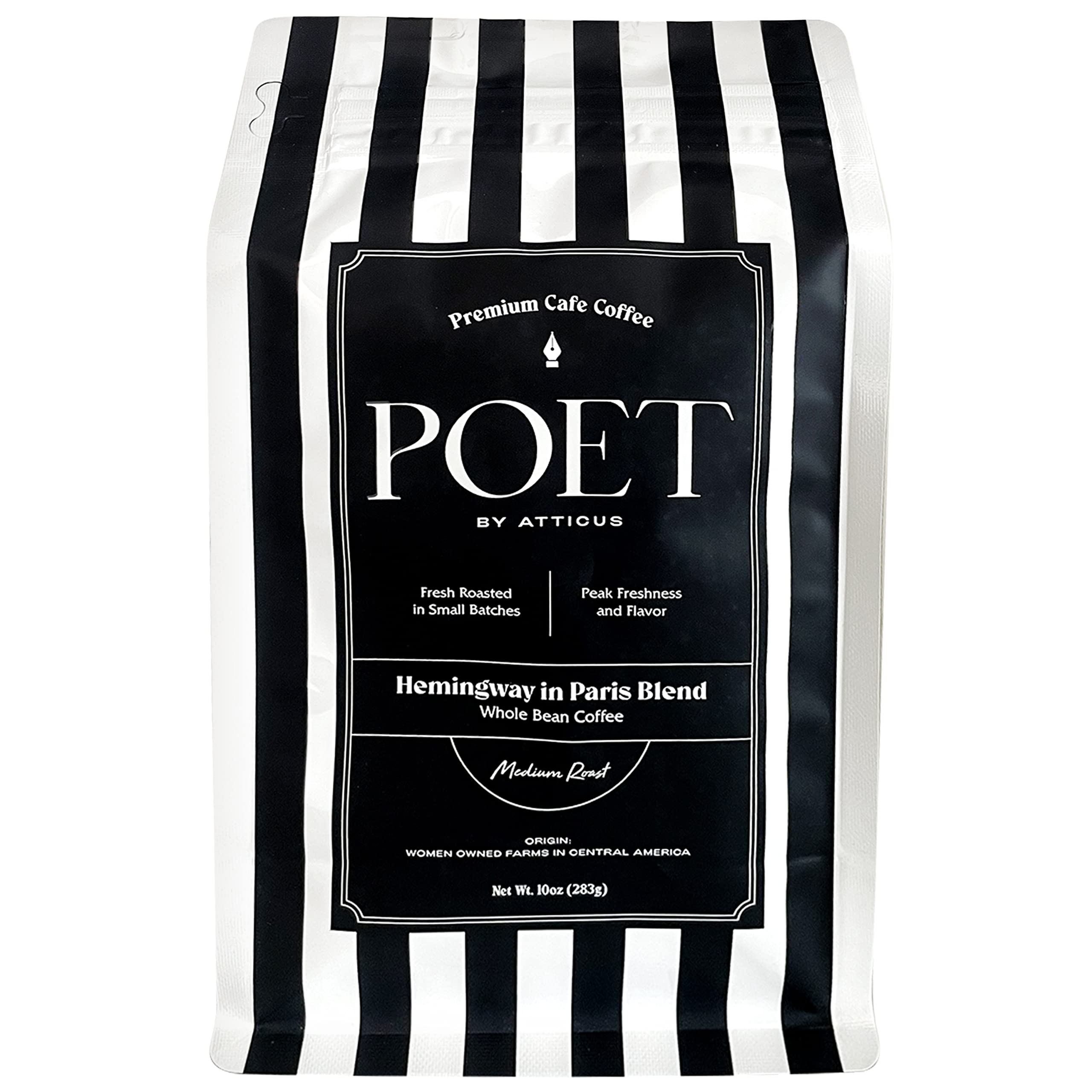 Atticus PoetryAtticus Poetry - Poet Coffee Tee Women’s Casual Classic Fit Short-Sleeve Crewneck T-Shirt with Poet Logo - 100% Cotton - Cream, Unisex Fit, Medium, Black and White, M