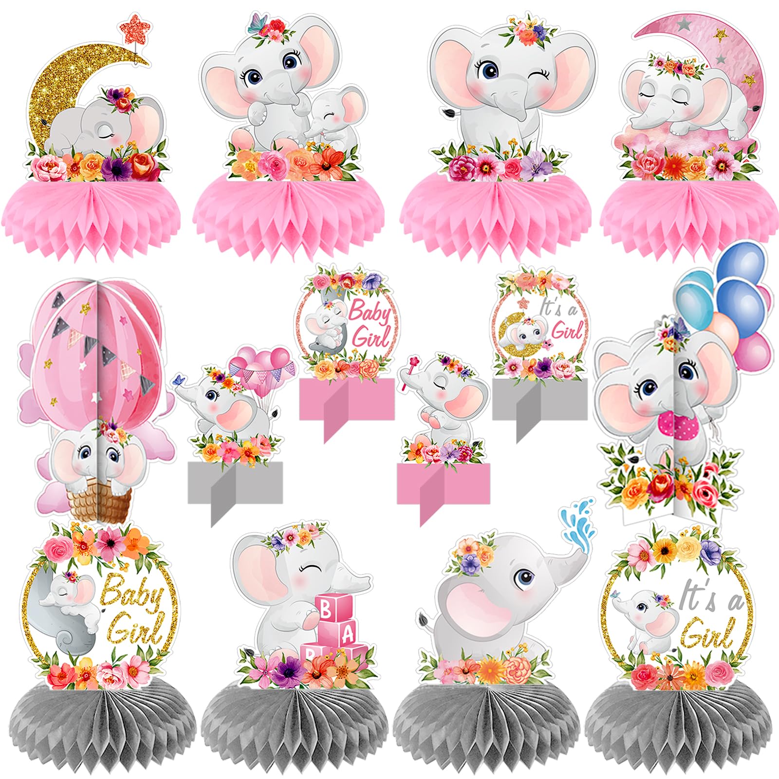 Buy 14Pcs Pink Elephant Centerpiece, Elephant Baby Shower
