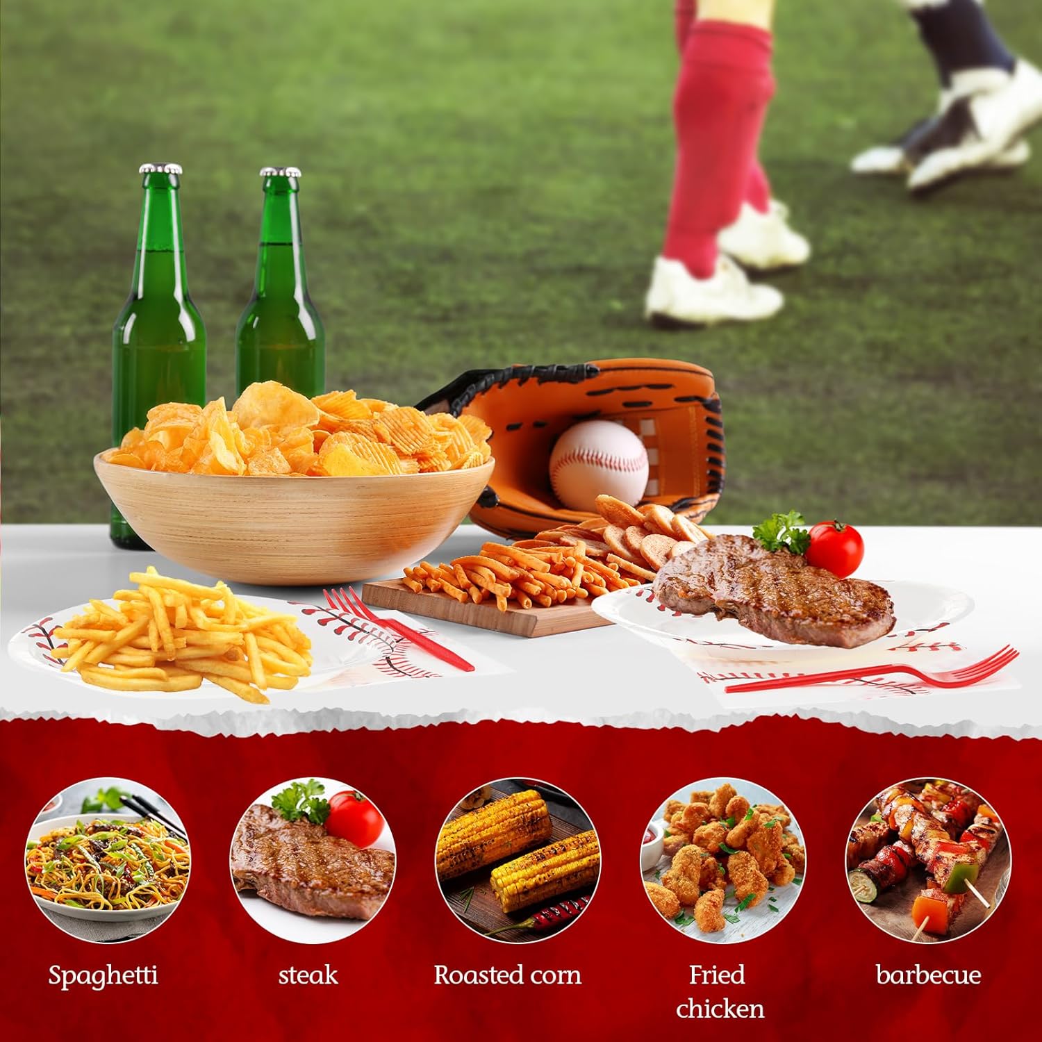 Zhehao 192 Pcs Baseball Paper Plates and Napkins Set Baseball Party Supplies Decorations 7 Inch 9 Inch Disposable Paper Plates Napkins and Forks for Sport Themed Birthday Party Favors Serves 48