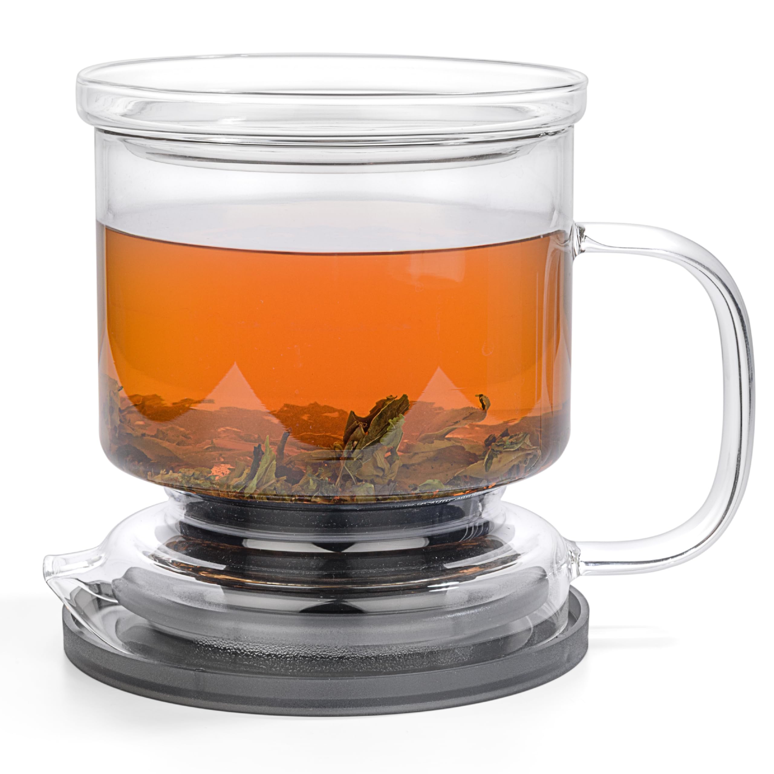 dokaworld Glass Tea Infuser – Loose Leaf Brewer Cup with Lid – Premium Glass Steeper for Loose Leaf with Coaster | Easy Brew & Clean, BPA-Free,