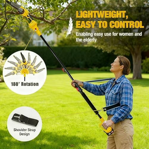 Miniatura 3 de Sierra de poste eléctrica inalámbrica 2 en 1 para poda de árboles, mini motosierra de 8 Incn alimentada por batería con 2 baterías de 42 V y