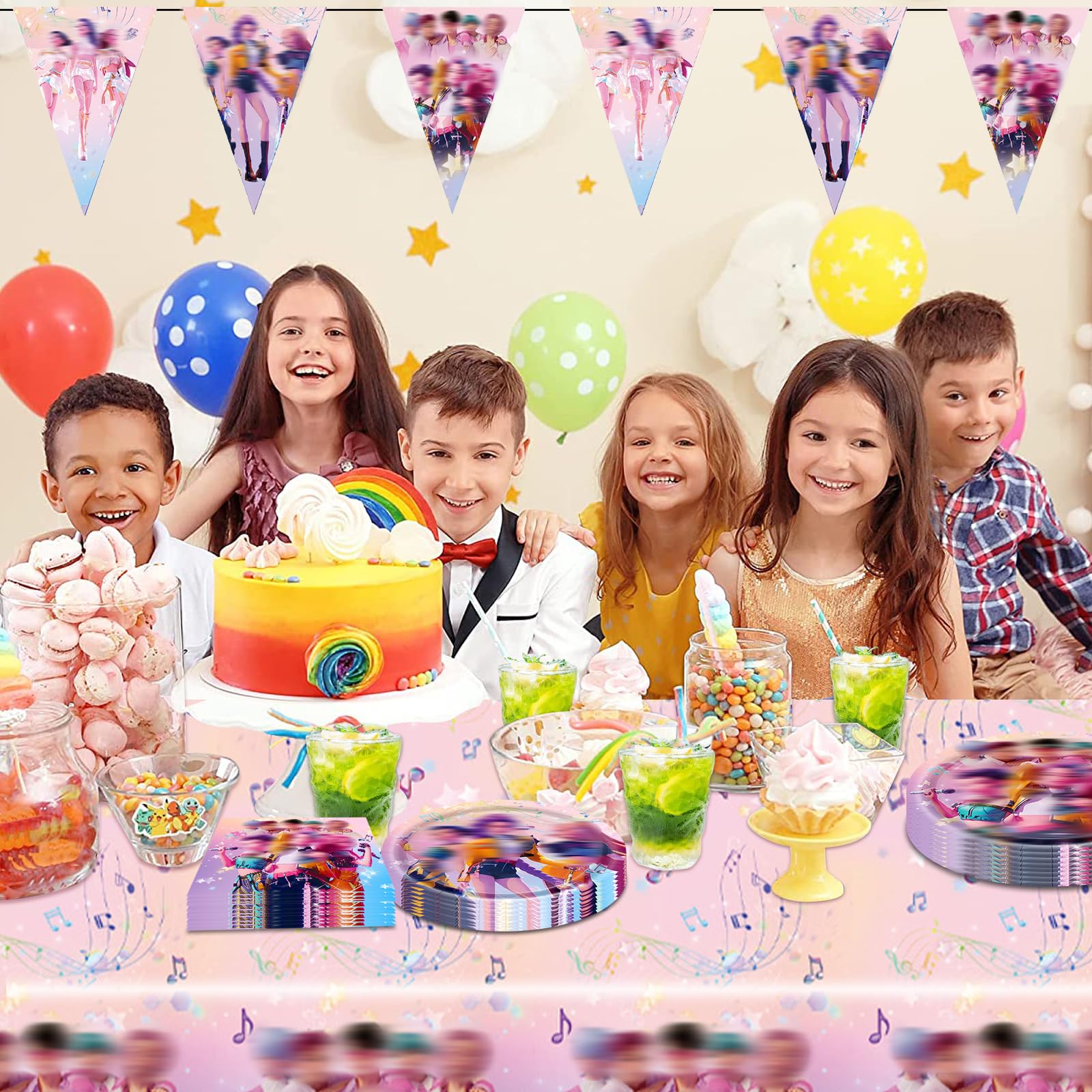 53 Pezzi Huntrs Set di Stoviglie a Tema per 10 Ospiti, Huntrs Piatti Carta Compleanno, Articoli da Tavola per Feste di Compleanno per Bambini, Include Piatto, Tovaglia, Tovagliolo