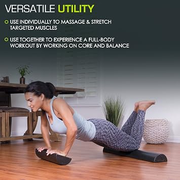 ProsourceFit High Density Foam Rollers 12 - inches Long. Firm Full Body Athletic Massager for Back Stretching, Yoga, Pilates, Post Workout Trigger Point Release, Black