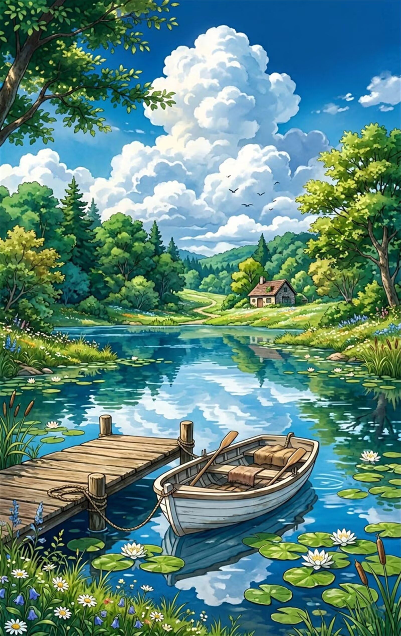 Umfarvt 5D Diamond Painting Kit Completo Barca, Pittura Diamante Dock Pond, 85x105cm Fai Da Te Round Diamond Art Strass Ricamo a Punto Croce Painting per Decorazione Parete Casa